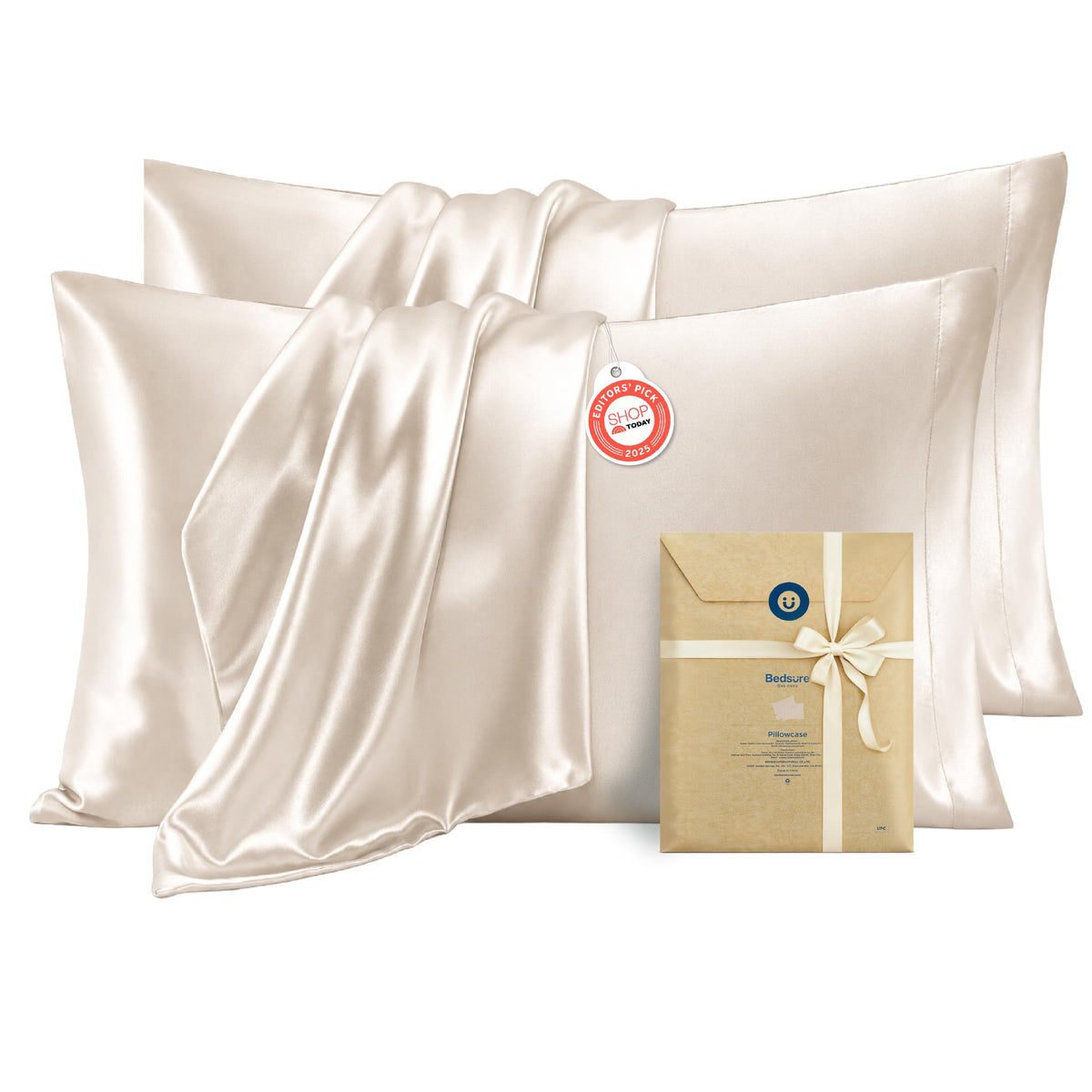 Bedsure Satin Pillowcases Queen Set of 2, Silky Pillow Cases, Dark Grey