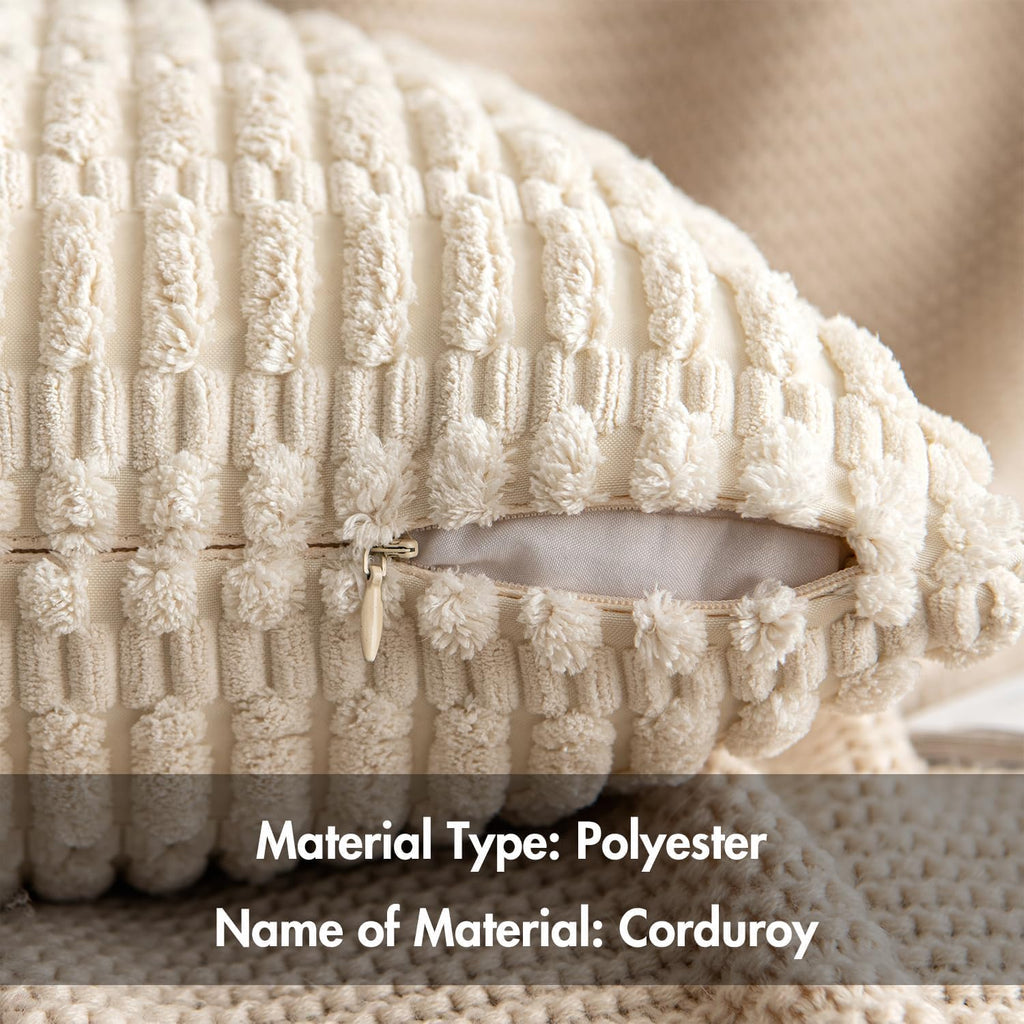 MIULEE Corduroy Decorative Throw Pillow Covers 20x20 Cream White Pack of 2