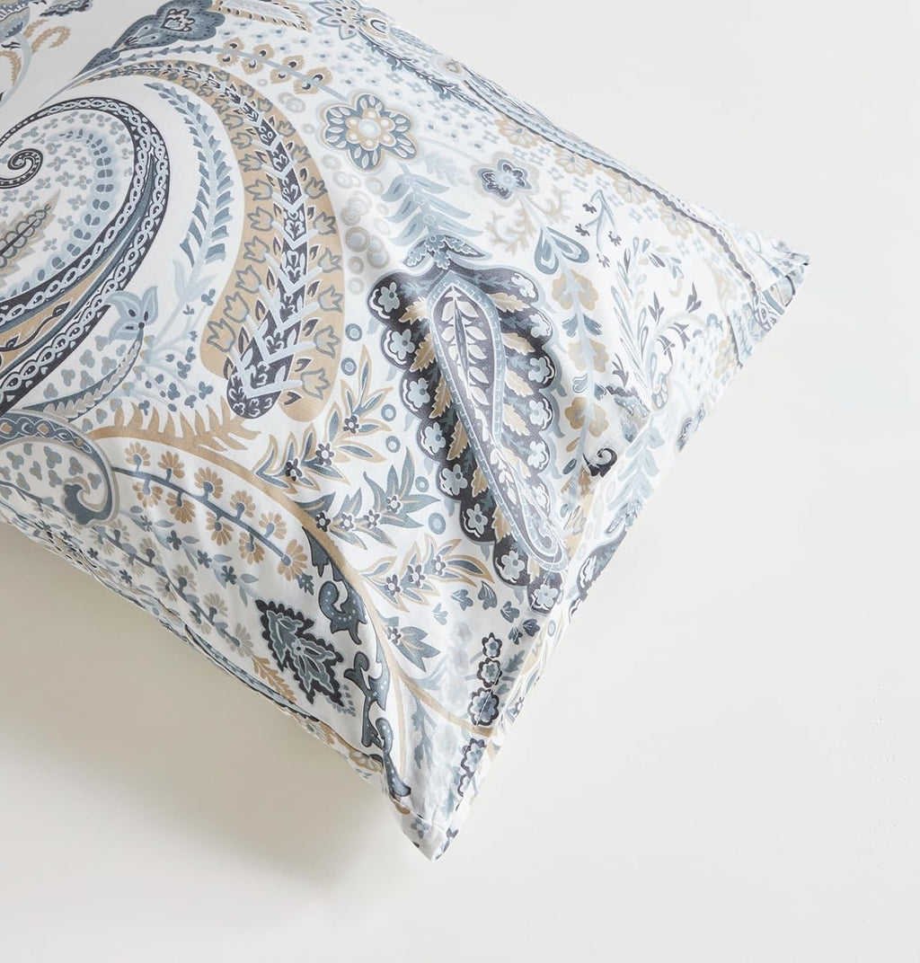 SUSYBAO Blue Paisley Duvet Cover King 100% Cotton Vintage Floral Duvet Cover 3 Pcs Set 1 Boho Brown Flower Duvet Cover with Zipper Ties 2 Pillowcases Luxury Retro Bohemian Bedding Set Soft Comfy