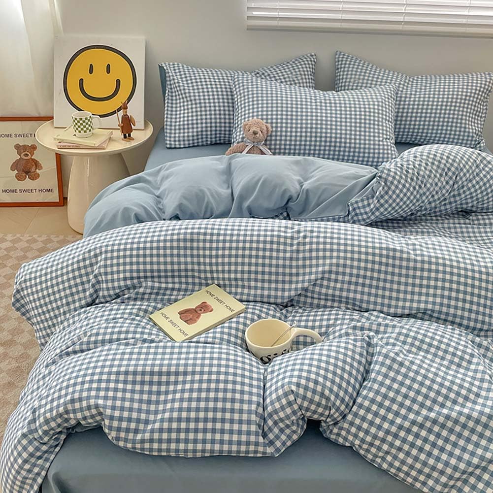 Nayoroom Gingham Duvet Cover Set Queen Brown Tan Plaid Checkered Bedding