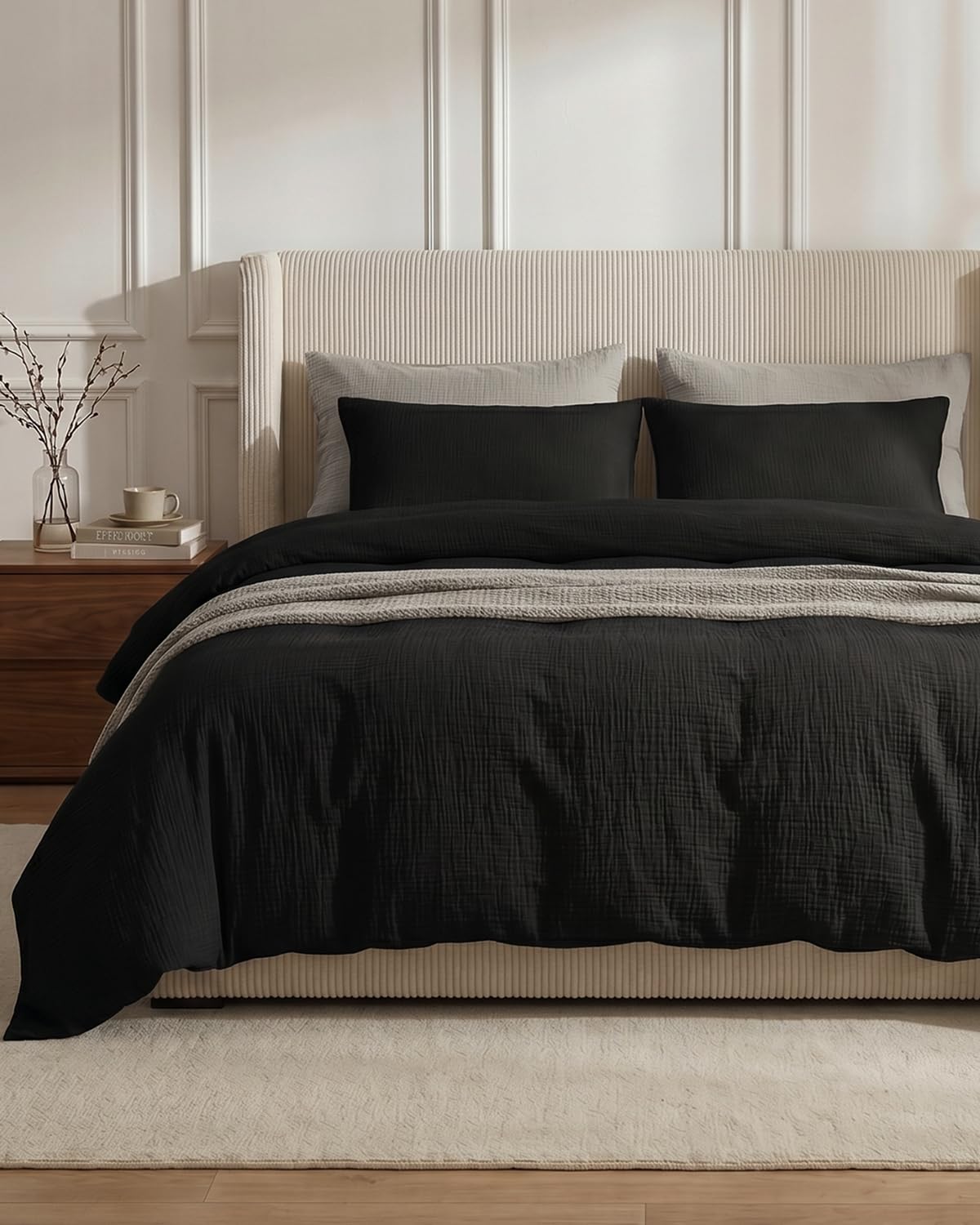 SE SOFTEXLY Muslin Duvet Cover Queen Size, 100% Washed Cotton Duvet Cover Set, Ultra Soft Comforter Cover Linen Like, 3 Pieces Minimalist Gauze Duvet Cover with 2 Pillowcases, 90"x90", White