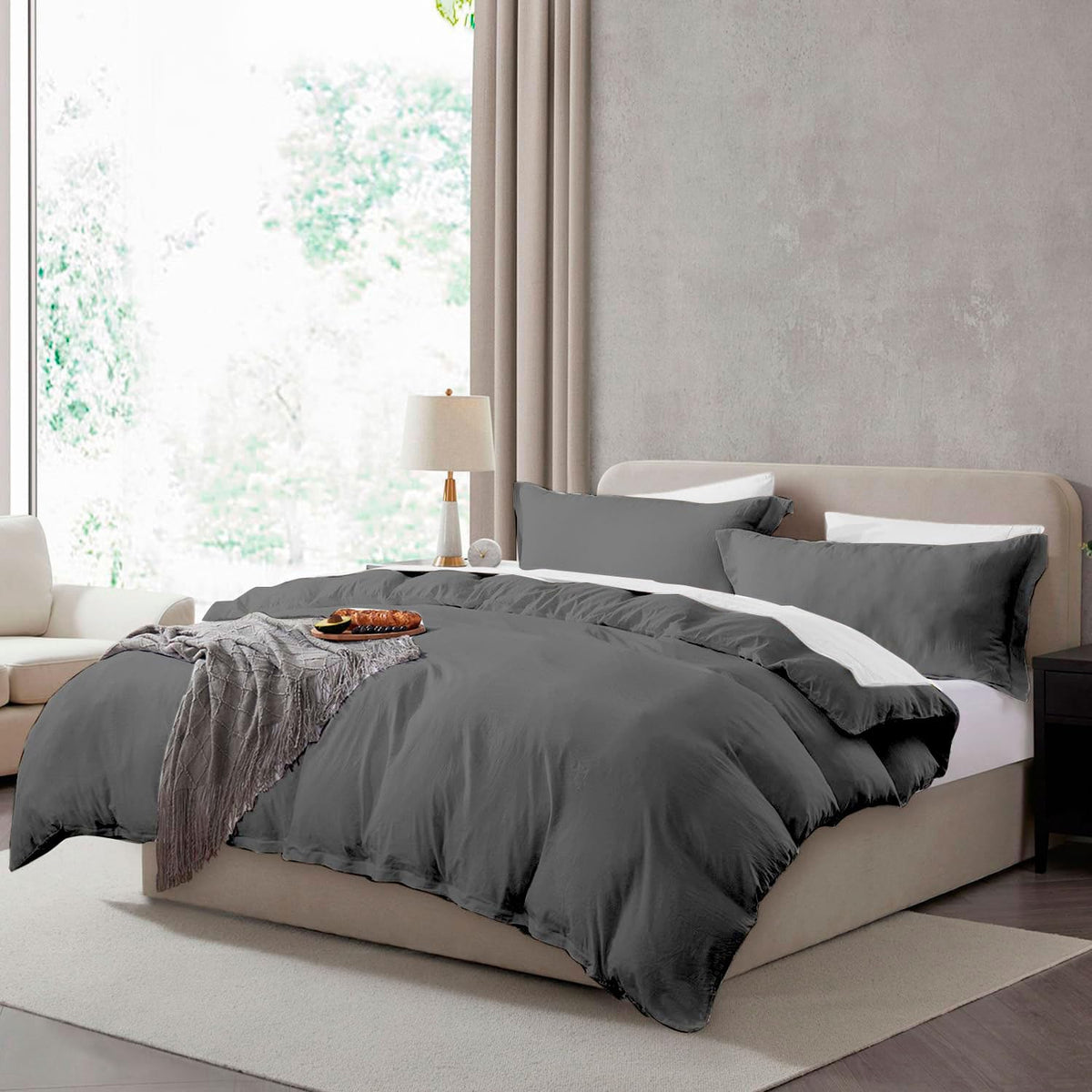 Hearth & Harbor Prewashed King Duvet Cover Set, Chocolate Brown