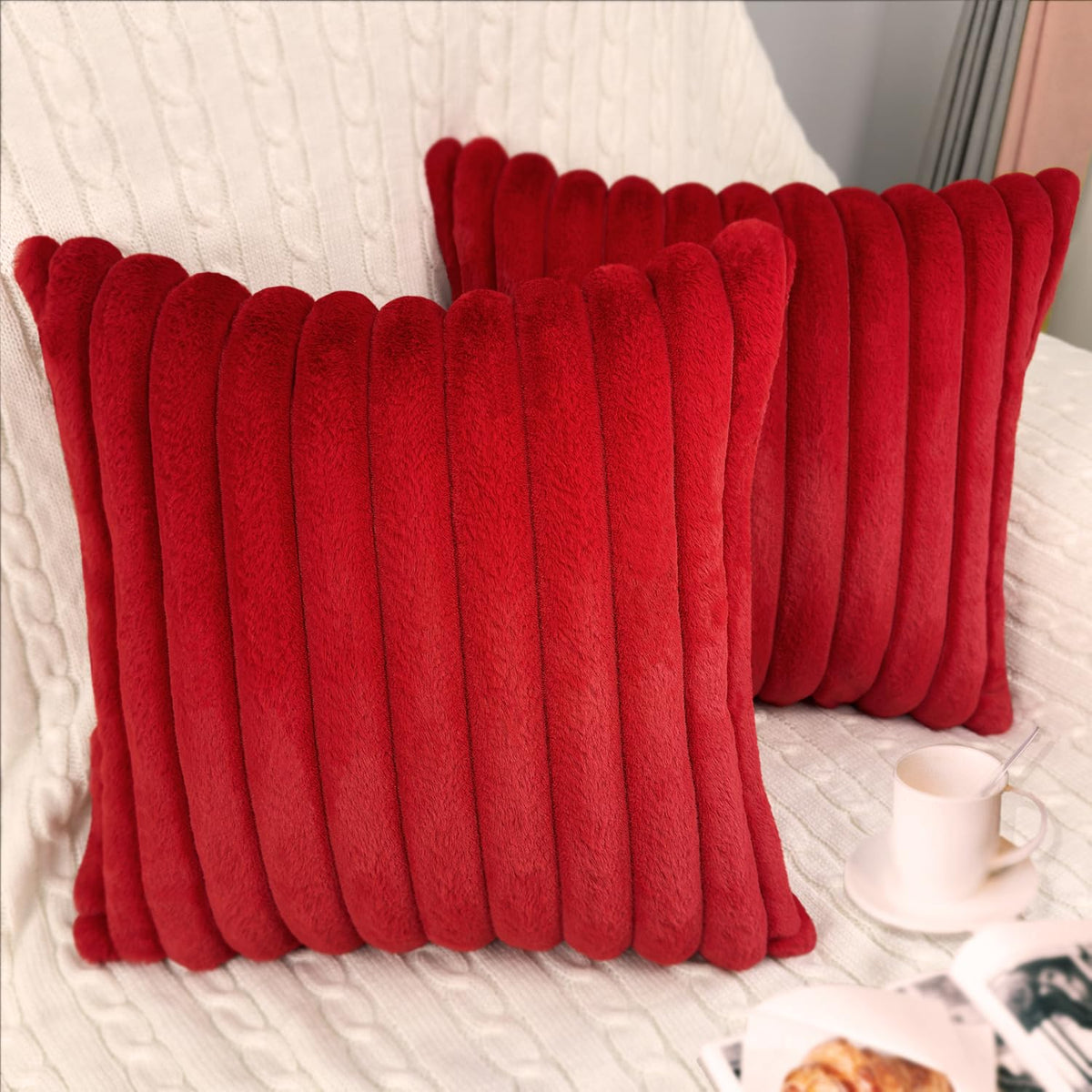 2 Pack 18x18 Pillow Cover Velvet Pillow Covers, Faux Fur Square Throw Pillow Covers for Living Room Decorations Throw Pillow Case, Throw Pillow Cover Cushion Cover for Home Sofa Bedroom Car, Grey