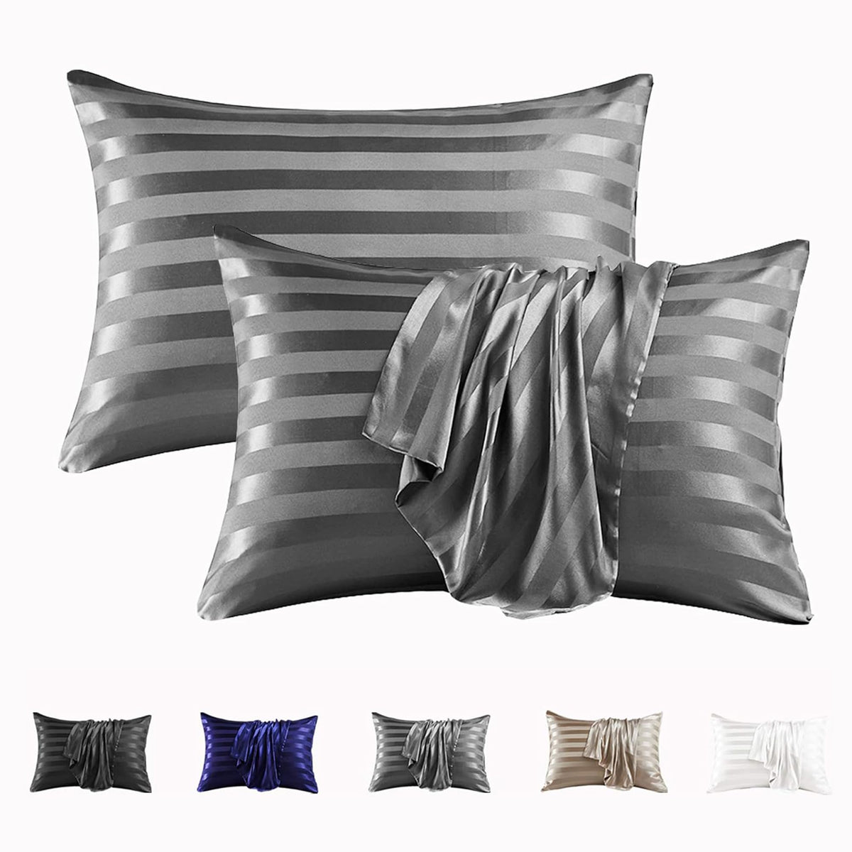 MR&HM Satin Pillowcase 2 Pack, Queen Size 20"x30", Black