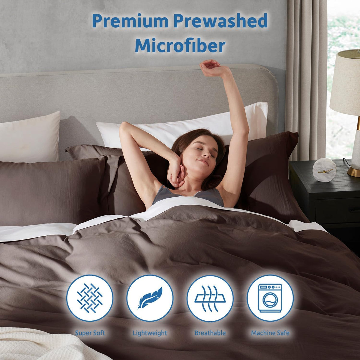 Hearth & Harbor Prewashed King Duvet Cover Set, Chocolate Brown