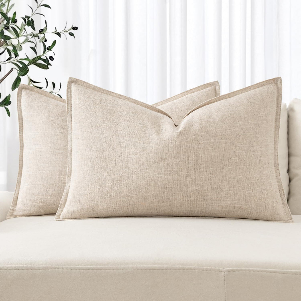 MIULEE Decorative Linen Pillow Covers 20x20 Inch Natural Beige