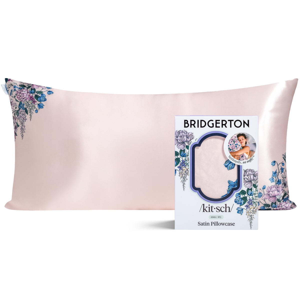 Bridgerton x Kitsch Satin Pillowcase W/Zipper - Size 19x26, Wisteria
