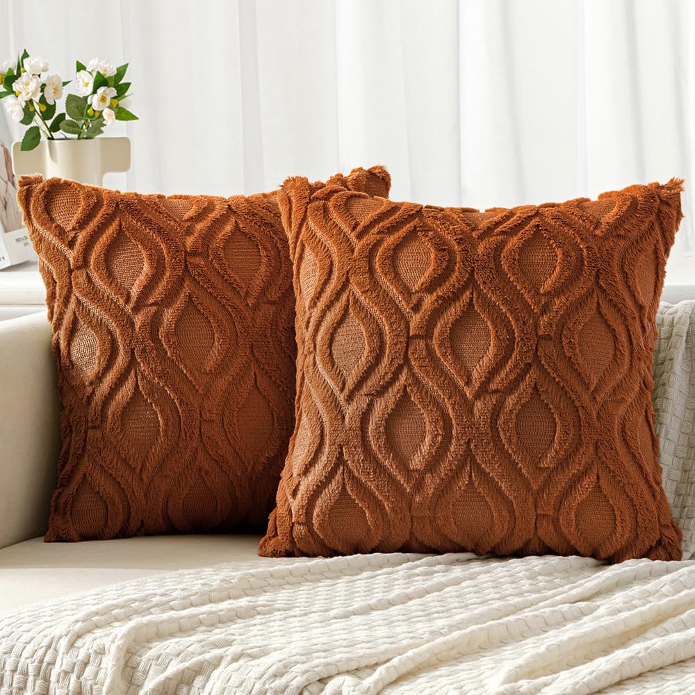 MIULEE Fall Mustard Yellow Soft Plush Faux Wool Throw Pillow Covers 18x18