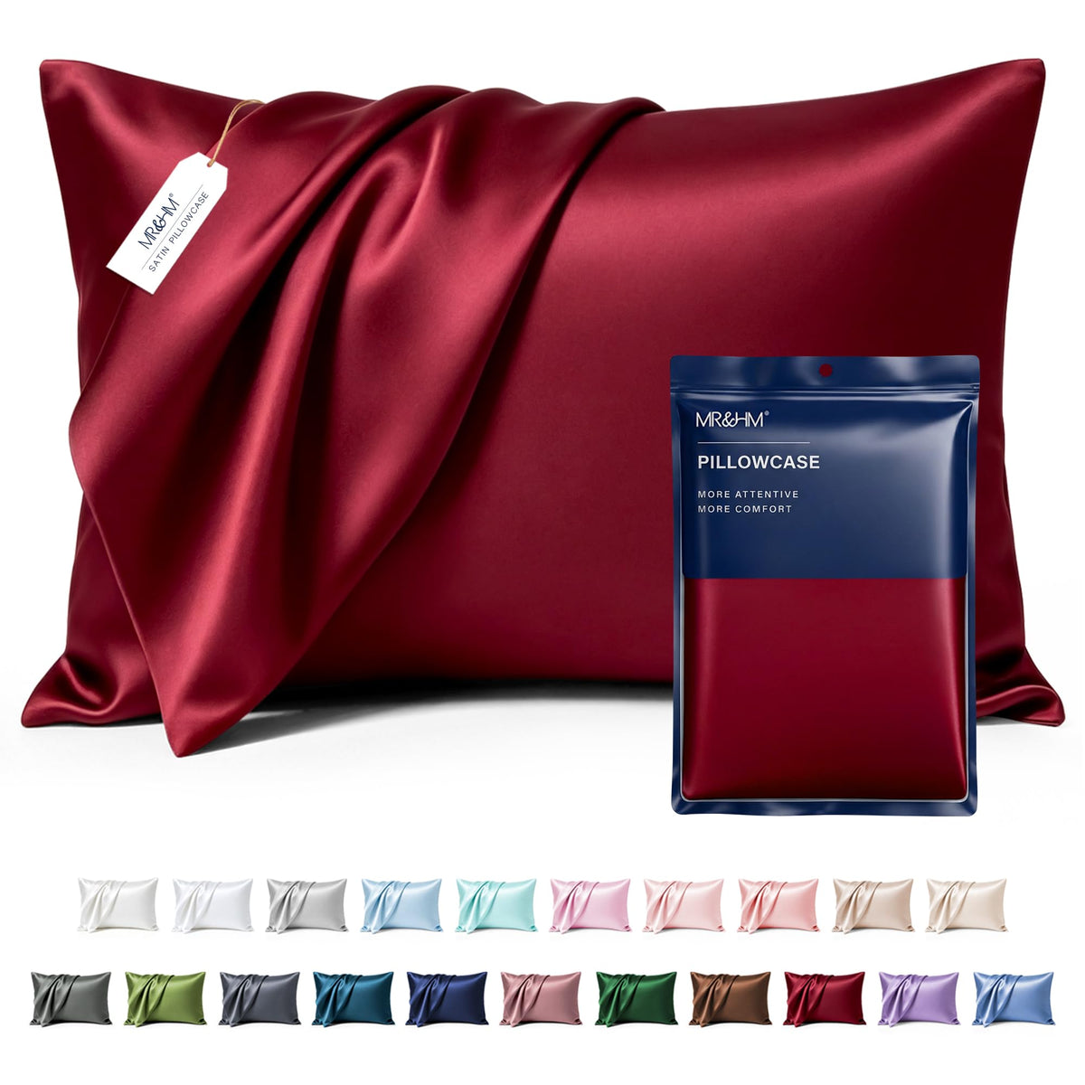 MR&HM Satin Pillowcase 2 Pack, Queen Size 20"x30", Black