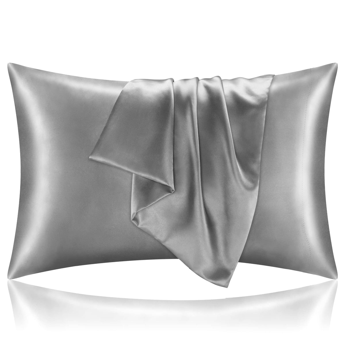 BEDELITE Satin Pillowcases, Queen Size 20x30 Inch, Dark Grey, Set of 2