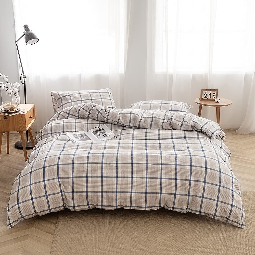 FACE TWO FACE Bedding Duvet Cover Set100% Washed Cotton Duvet Cover Linen Like Textured Breathable Durable Soft Comfy (Full, White)