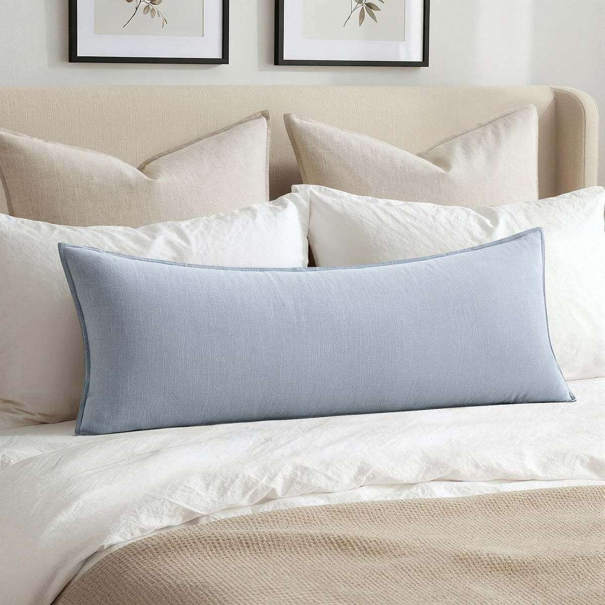 MIULEE Decorative Linen Lumbar Pillow Cover 14x36 Inch Natural Beige