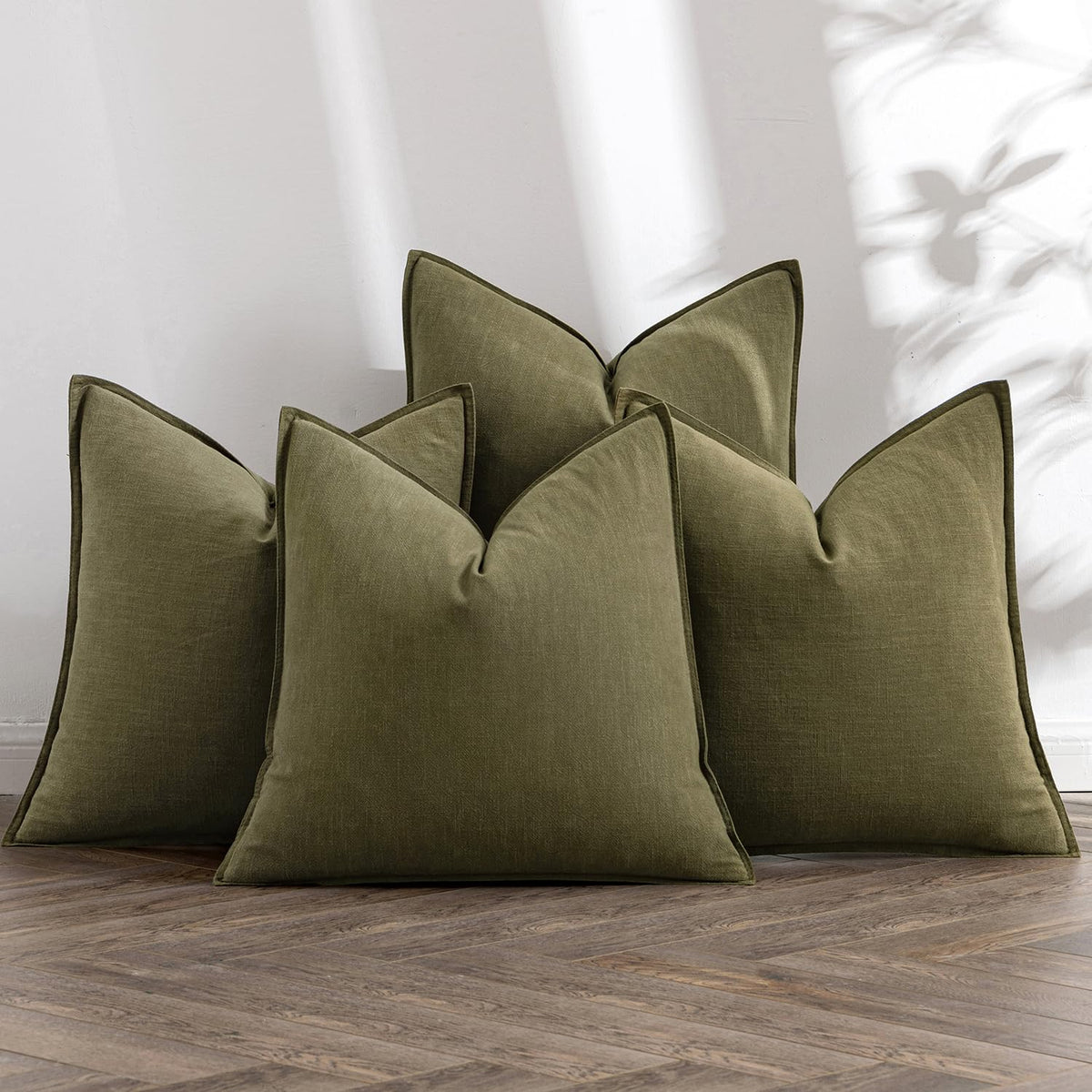 MIULEE Neutral Brown Boho Linen Pillow Covers 18x18 Inch Pack of 4