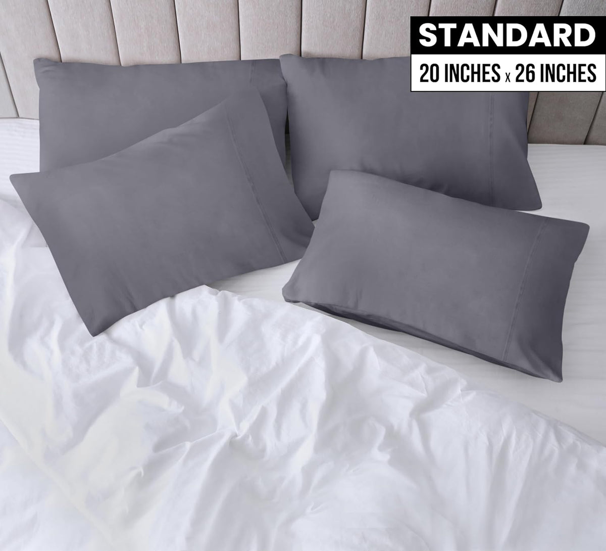 Pillow Covers Standard Size Set of 4, Soft and Comfy Pillow Cases, Grey
