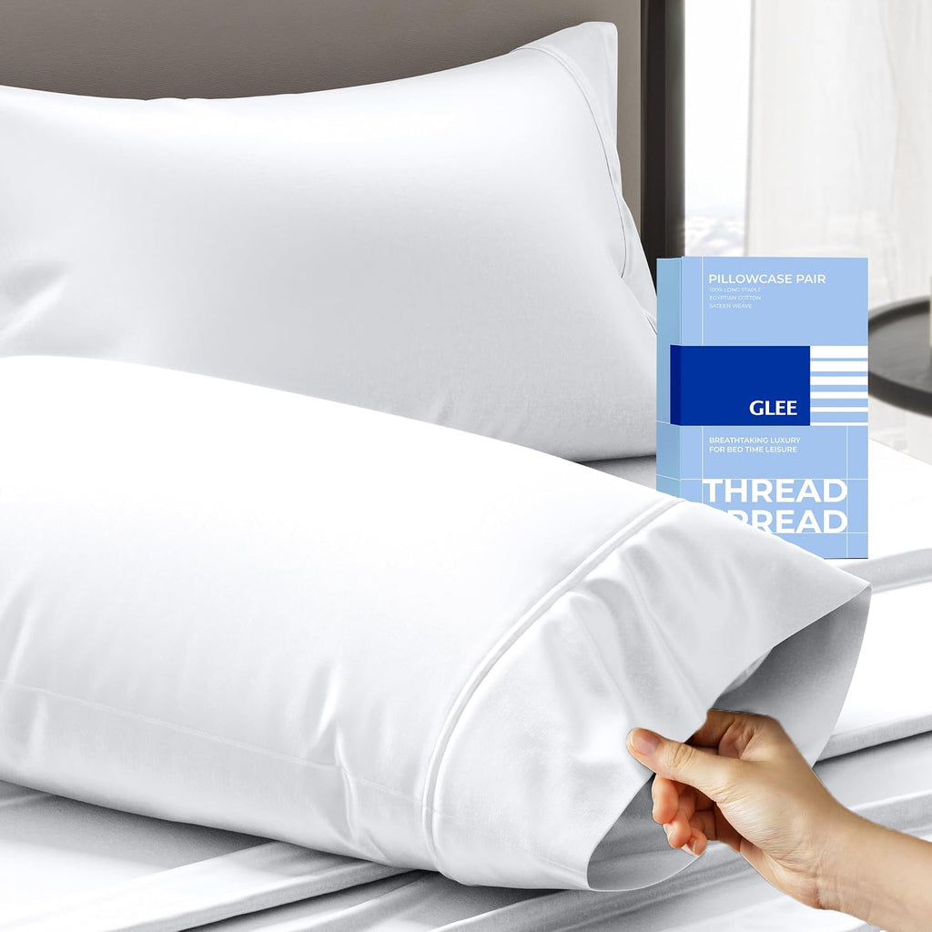 THREAD SPREAD 100% Cotton Pillow Cases Queen Size Set of 2 - Luxury 400 Thread Count Queen Pillow Cases (White), Soft Cooling Breathable Hotel Cotton Pillowcases, Fits Standard Pillows