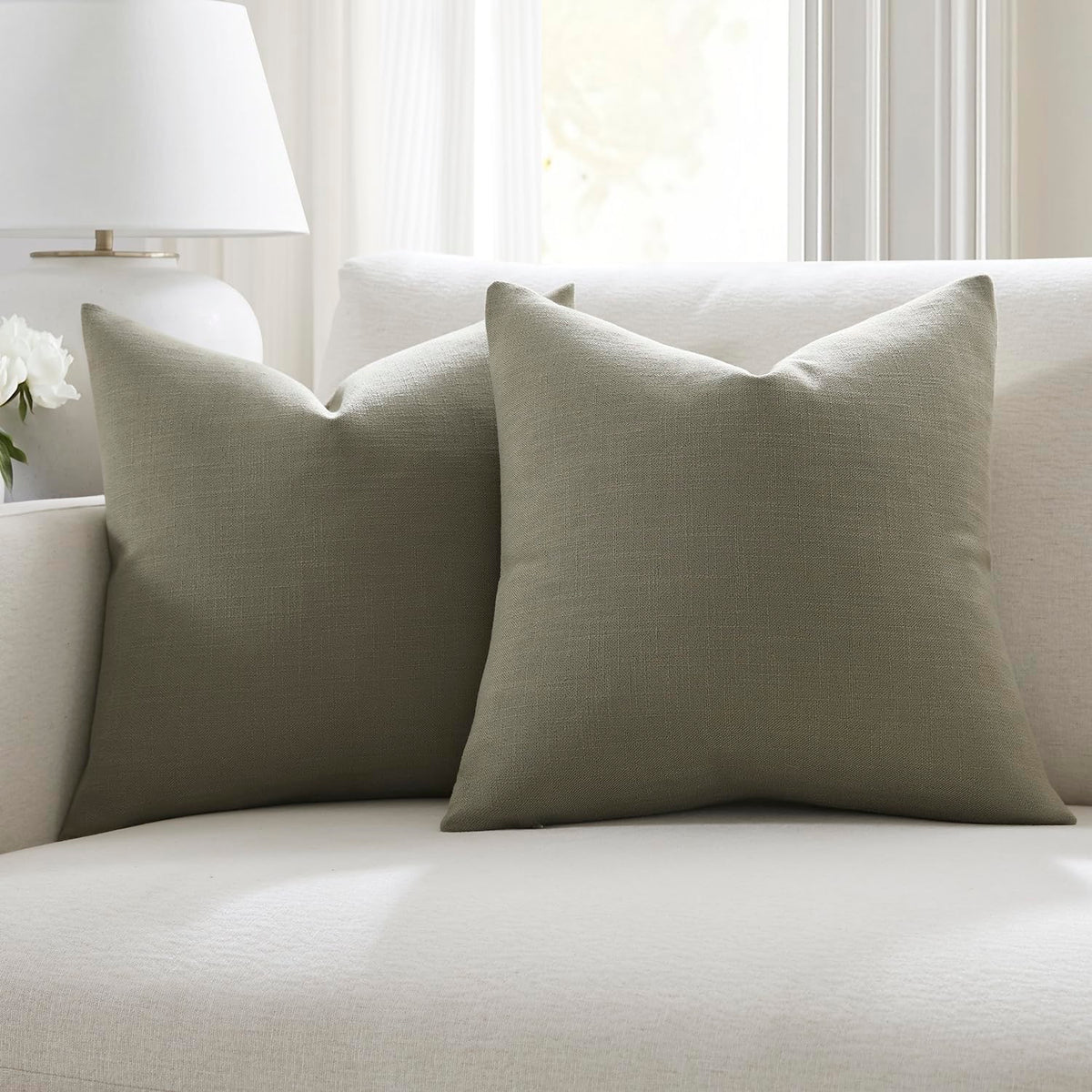 Meekio Linen Blend Throw Pillow Covers 18x18 Set of 2, Ivory