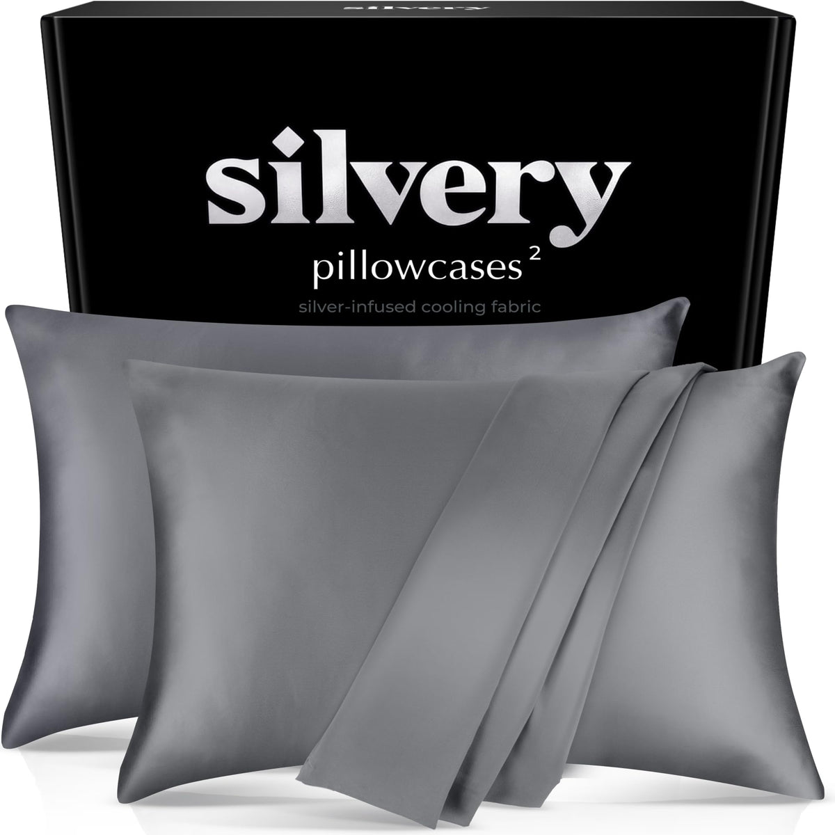 Silvery Silver Infused Pillowcase Set - 2 Pack Self-Cooling Pillowcases with Self-Cleaning Silvery Technology™ for Hygienic Sleep - Luxurious Silky Soft Comfort (Gray, Queen (U.S. Standard))