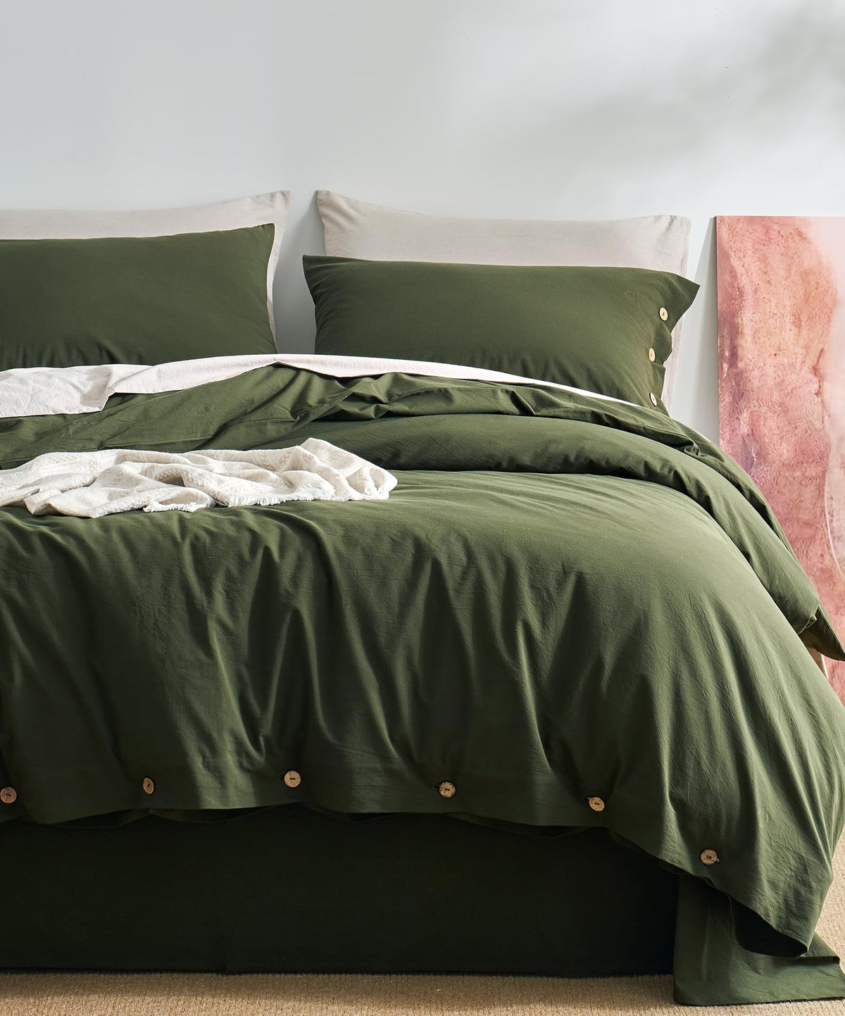 JELLYMONI 100% Washed Cotton Striped Duvet Cover Set King, Linen-Like
