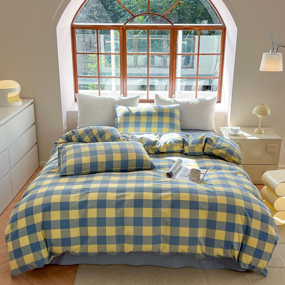 FACE TWO FACE Bedding Duvet Cover Set100% Washed Cotton Duvet Cover Linen Like Textured Breathable Durable Soft Comfy (Full, White)