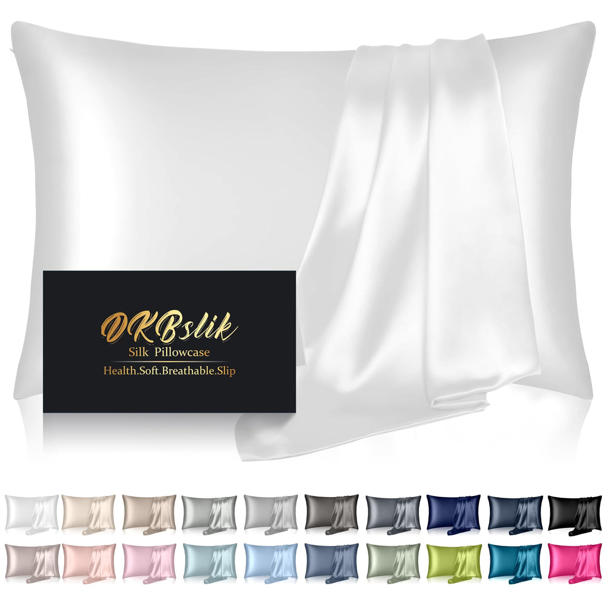 Silk Pillowcase for Hair and Skin, Mulberry Silk Pillow Cases Standard Size, Anti Acne Cooling Sleep Both Sides Natural Silk Satin Pillow Covers with Hidden Zipper, Gifts for Women Men, Ash Blue