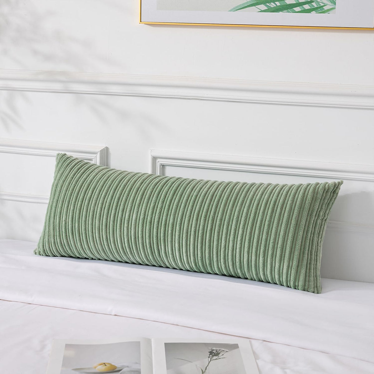 UGASA Velvet 12x20 Inch Lumbar Soft Throw Pillow Cover Boho Farmhouse Decorative Corduroy Striped Both Sides Solid Rectangular Cushion Case for Couch Bedroom Sofa Home, 1 Piece, Beige