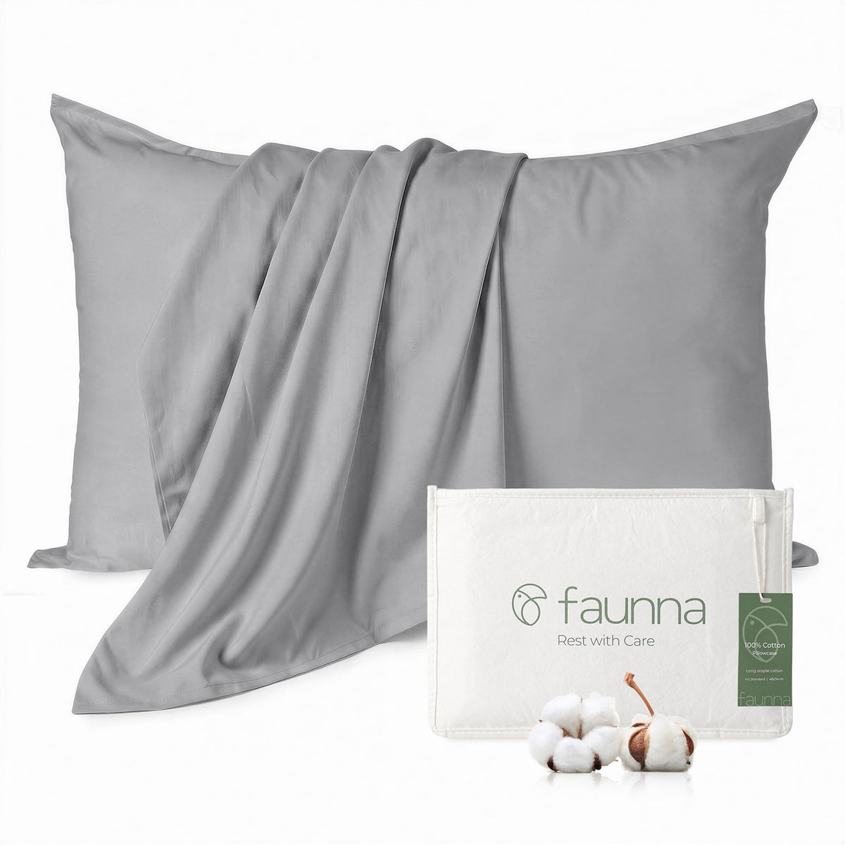 FAUNNA 100% Cotton Pillow Protectors, 600 Thread Count, Standard, 4 Pack