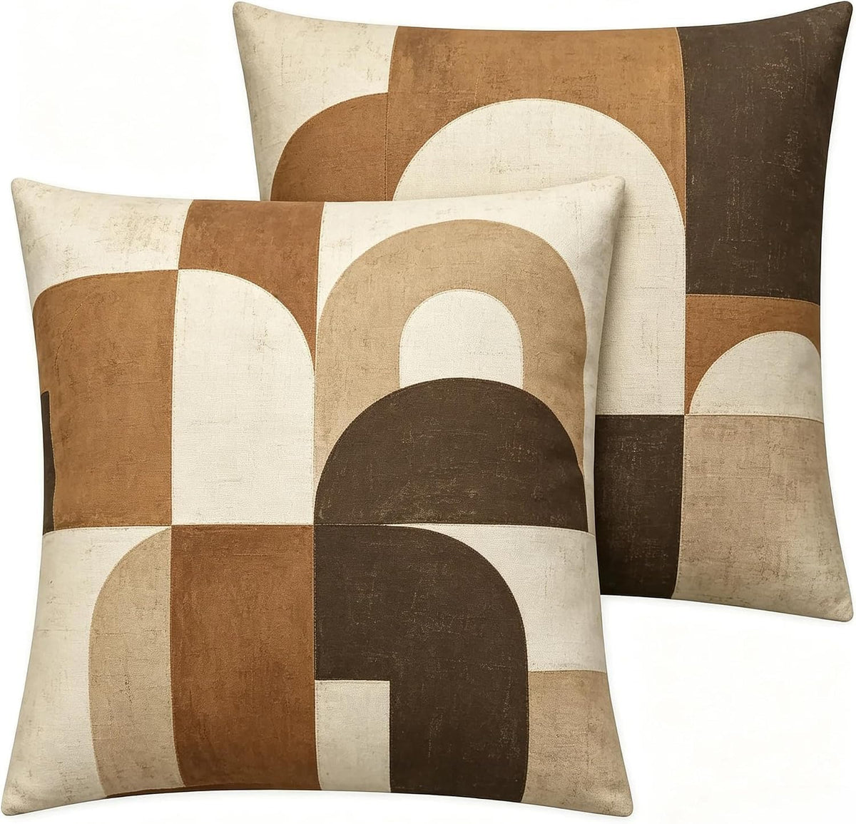 Decorative Throw Pillow Covers, Modern Abstract Brown Geometric Pattern, Set of 2，18x18 Pillows Linen Pillowcase，Modern Decorative Square Pillowcases for Sofa Couch Bedroom Living Room Car