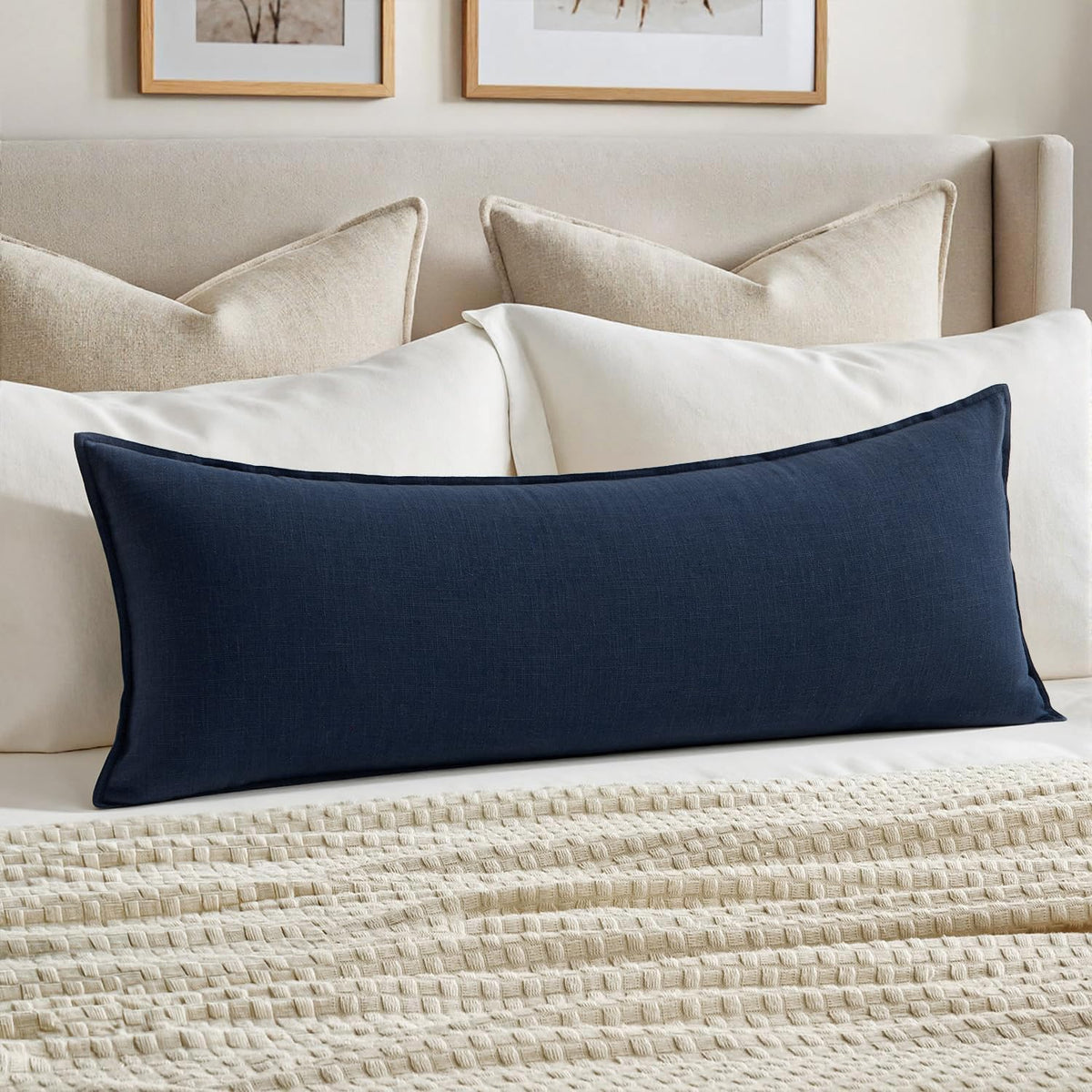 MIULEE Decorative Linen Lumbar Pillow Cover 14x36 Inch Natural Beige