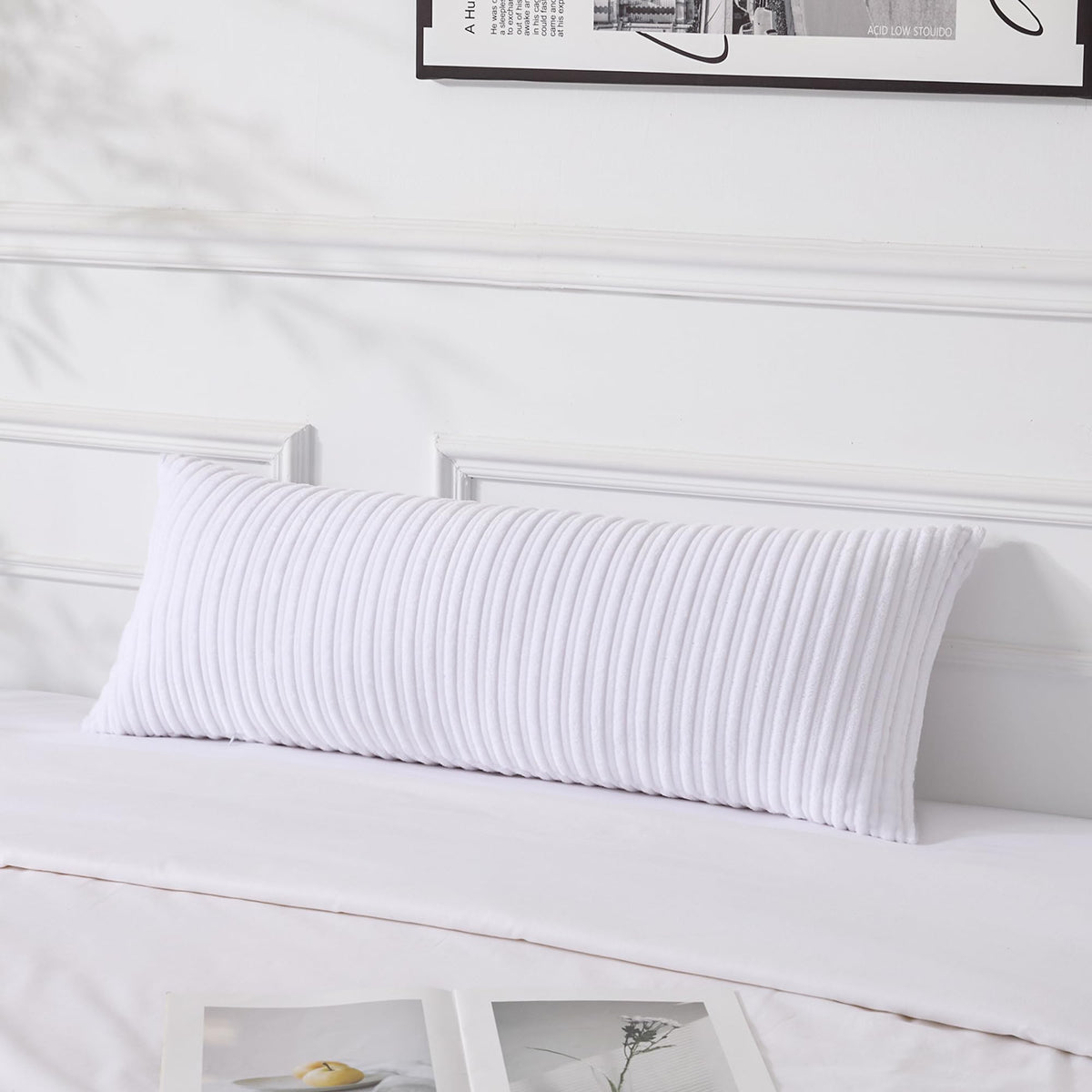 UGASA Velvet 12x20 Inch Lumbar Soft Throw Pillow Cover Boho Farmhouse Decorative Corduroy Striped Both Sides Solid Rectangular Cushion Case for Couch Bedroom Sofa Home, 1 Piece, Beige
