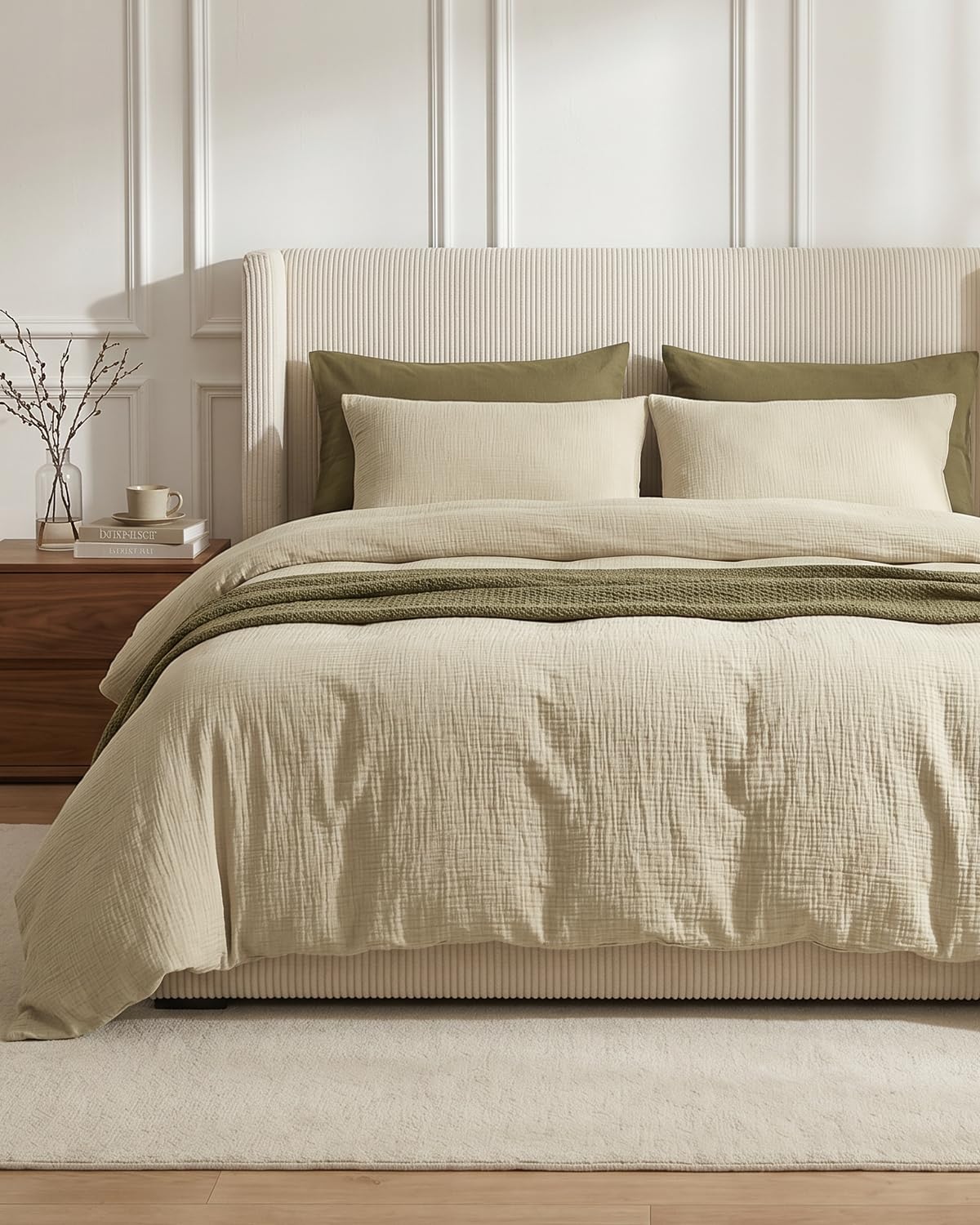 SE SOFTEXLY Muslin Duvet Cover Queen Size, 100% Washed Cotton Duvet Cover Set, Ultra Soft Comforter Cover Linen Like, 3 Pieces Minimalist Gauze Duvet Cover with 2 Pillowcases, 90"x90", White