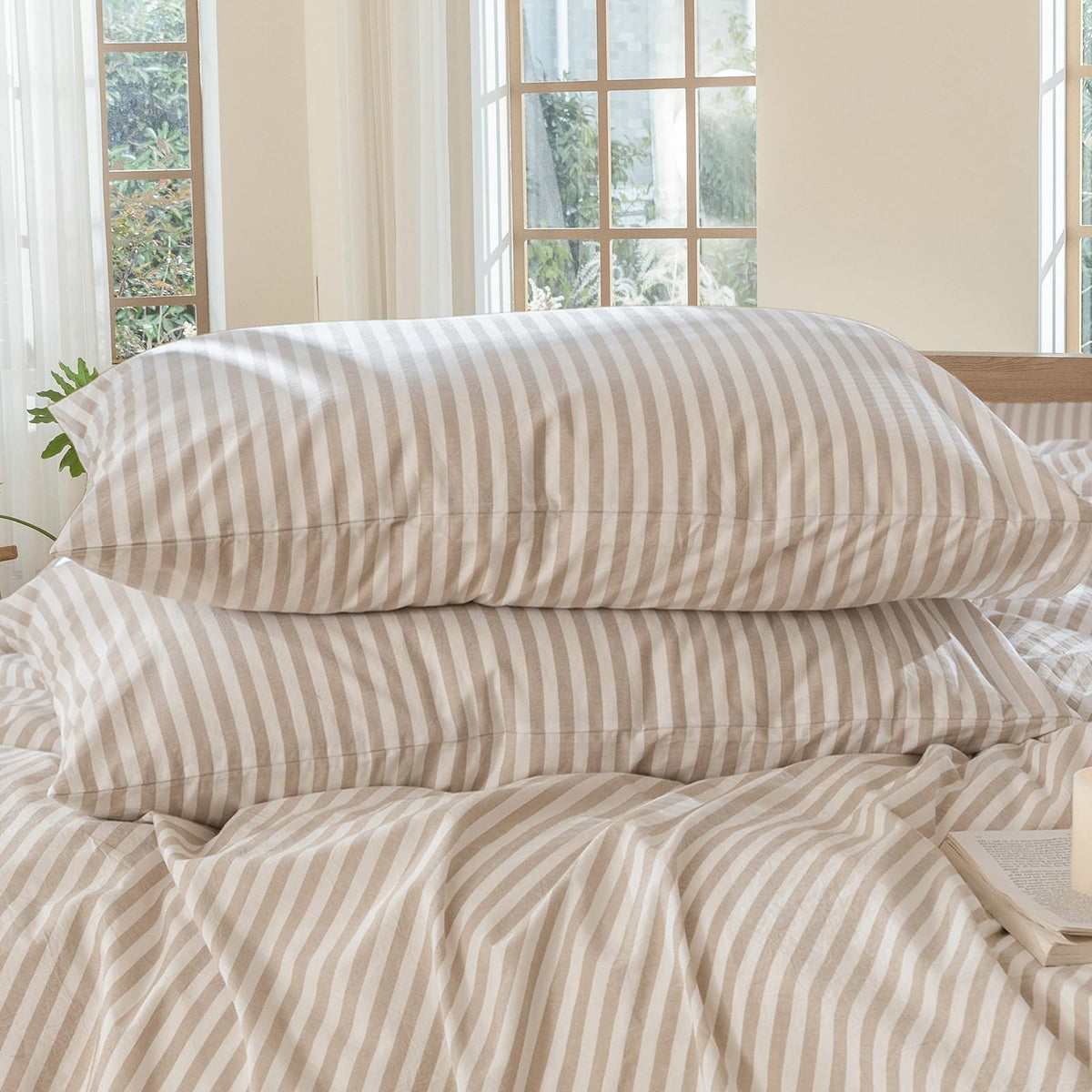 MOOMEE Pillowcase Set of 2 100% Washed Cotton Linen-Like Standard