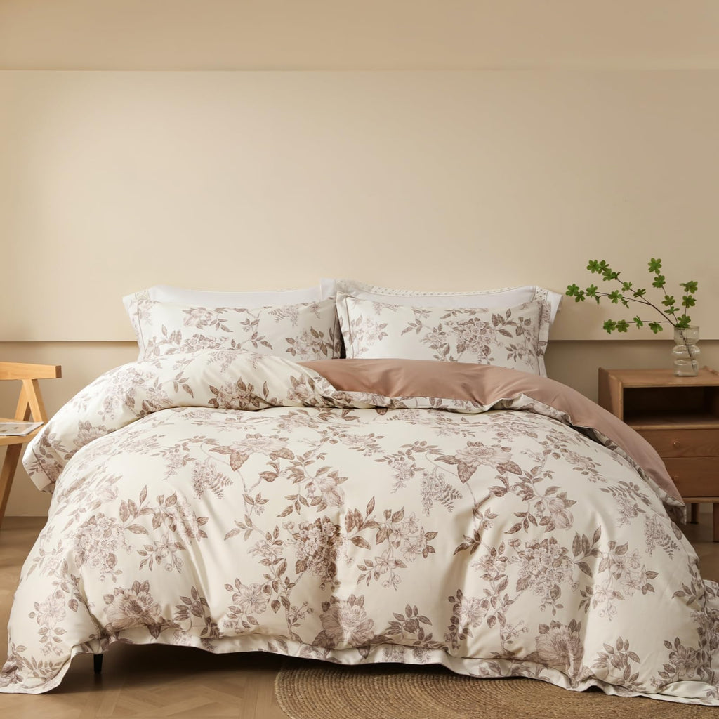 OAITE Queen Duvet Cover Set 3pcs 100% Cotton Blue Leaf