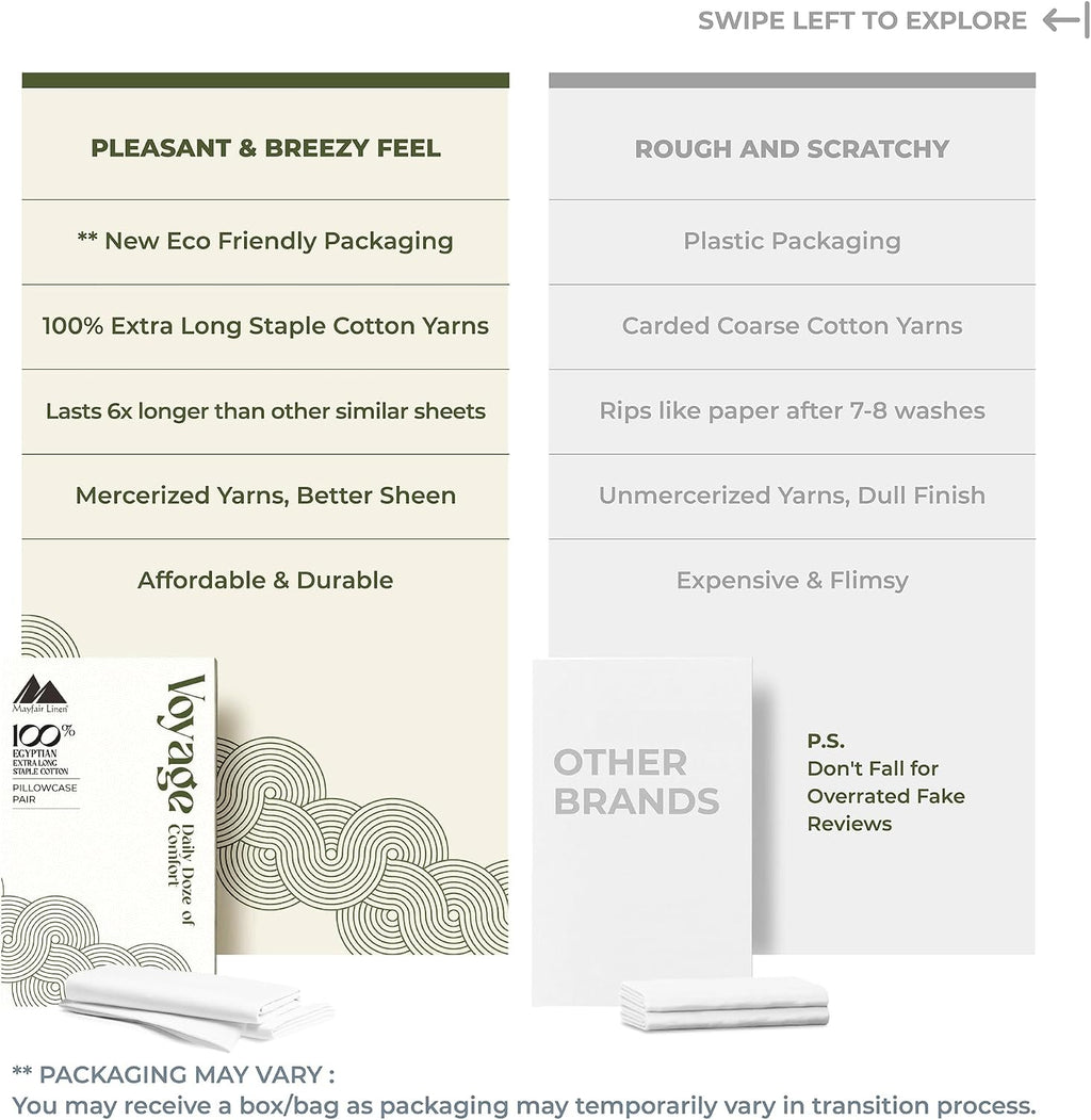Mayfair Linen Pillow Cases Queen Size - Luxury 600 Series Egyptian Cotton Pillow Cases Queen Size Set of 2 (White), Soft, Cooling & Breathable Sateen Weave Hotel Pillowcovers - Voyage Collection