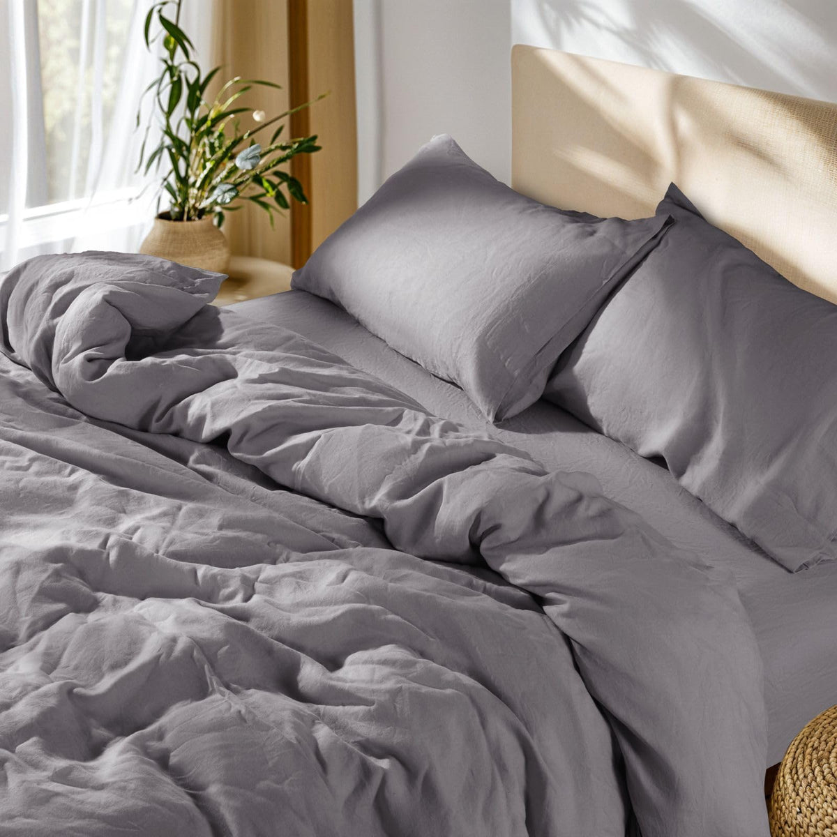 SONORO KATE 100% French Linen Queen Duvet Cover Set,Zipper Closure,3PC