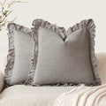 Foindtower Set of 2 Decorative Soild Fringe Ruffle Throw Pillow Covers Soft Boho Farmhouse Cushion Cover Cozy Accent Retro Pillowcase for Couch Sofa Bed Living Room Home Decor,18×18 Inch,Natural Beige