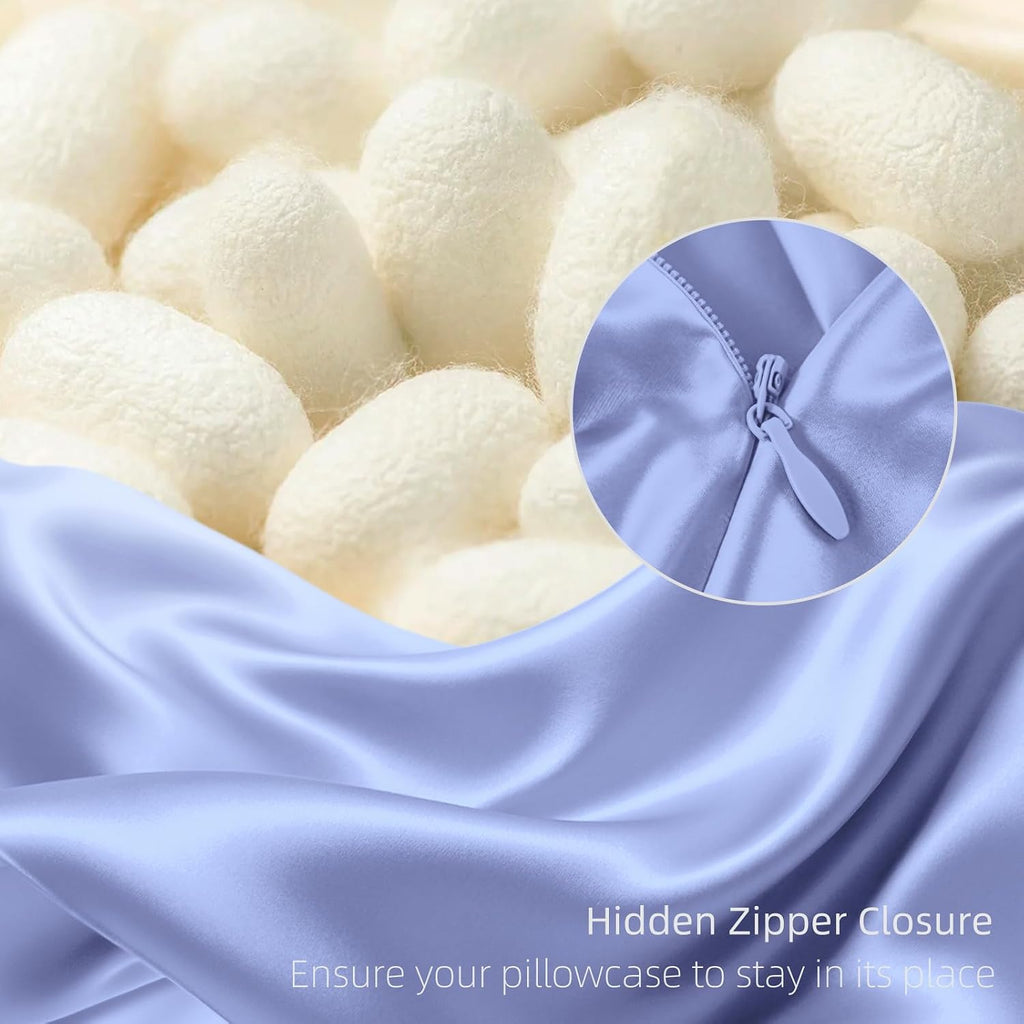 Silk Pillow Cases Mulberry Silk Pillowcases Soft Breathable Both Sided Natural Silk Pillowcase with Zipper Beauty Sleep Silk Pillow Cases 1 Pc for Gift (Standard, Cornflower Blue)