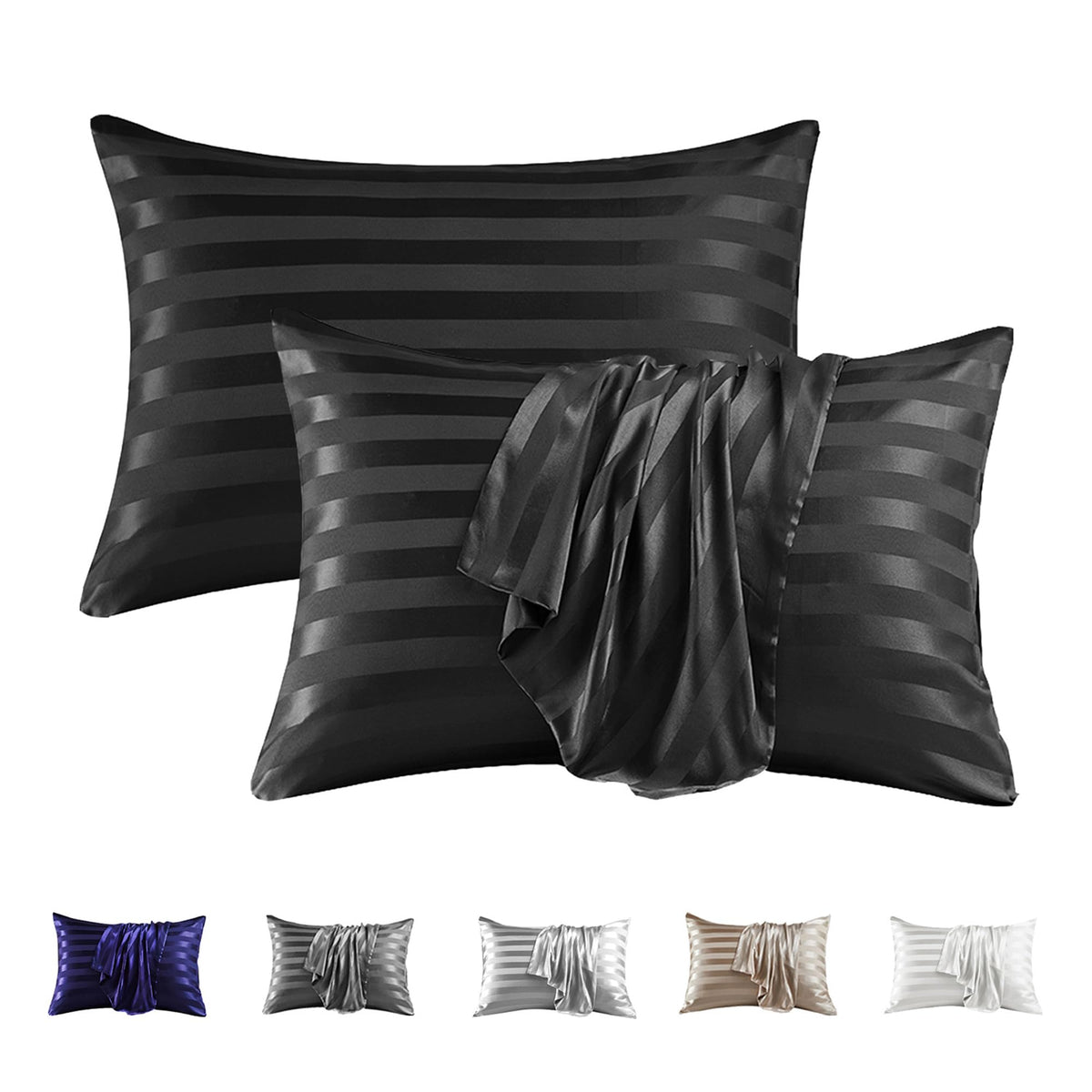 MR&HM Satin Pillowcase 2 Pack, Queen Size 20"x30", Black