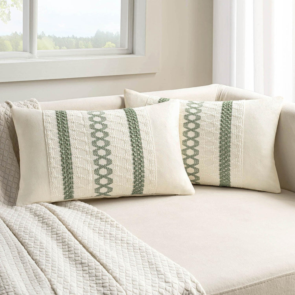MIULEE Set of 2 Sage Green Boho Decorative Lumbar Pillow Covers 12x20 Inch