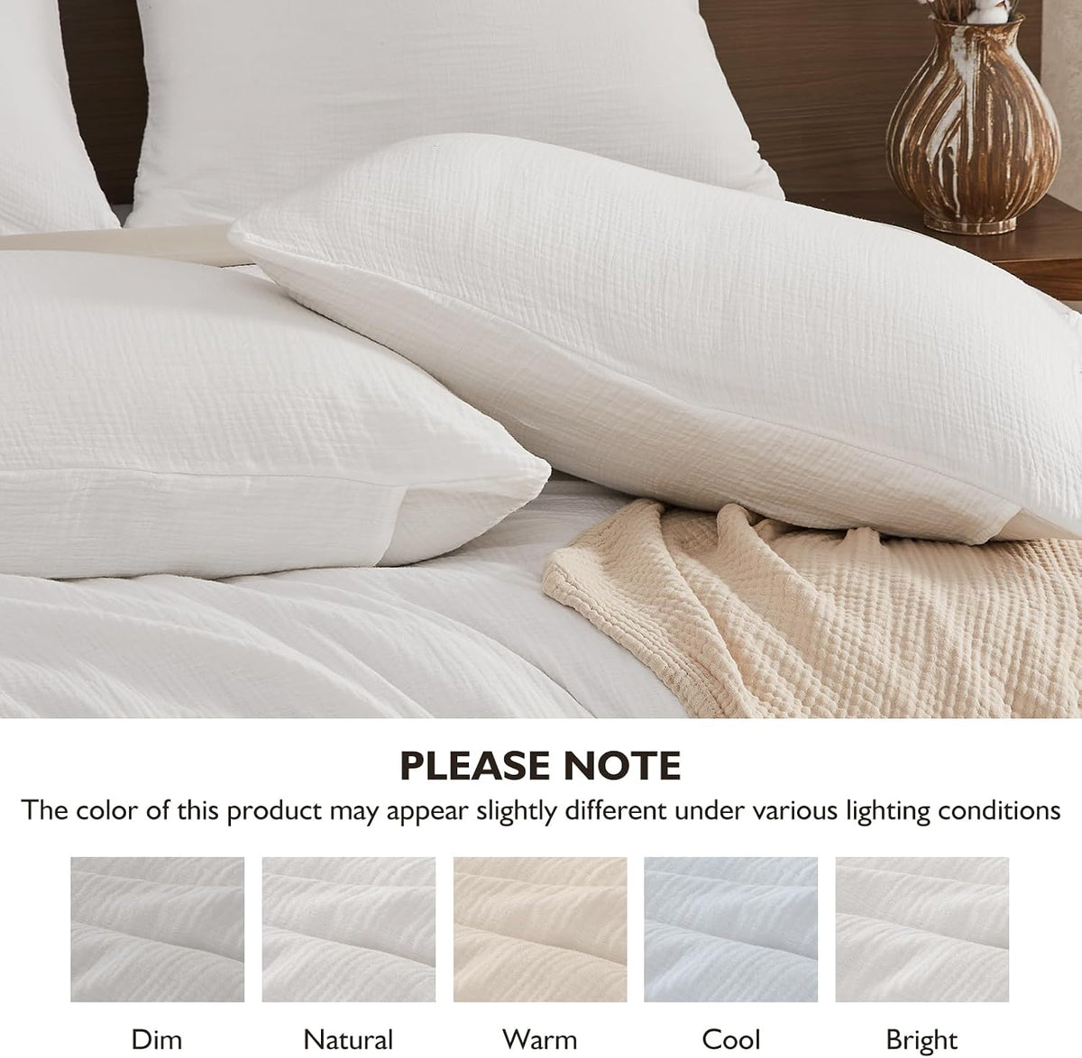 EMME Muslin Cotton Duvet Cover Set Linen Like Cream White Queen