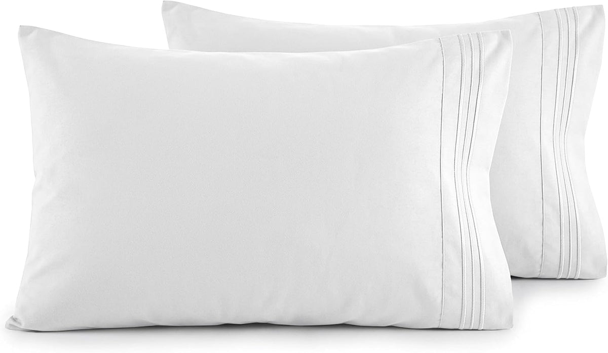 Elegant Comfort Luxury Ultra-Soft 2-Piece Pillowcase Set - 1500 Premium Hotel Quality Microfiber Double Brushed - Wrinkle Resistant, King Size, White