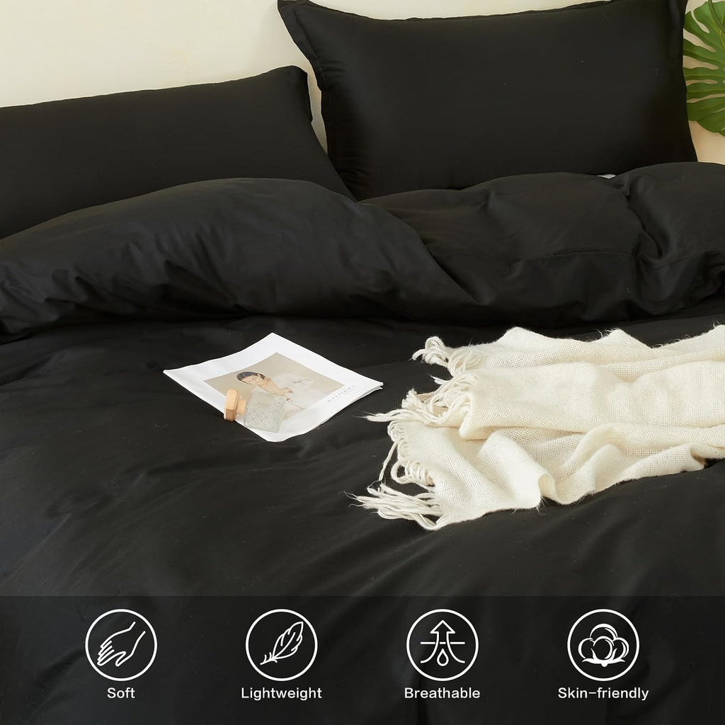 Duvet Cover Set King Size 100% Organic Cotton Pirate Black, SAPHREAS 3 Pcs Soft Bedding Comforter Cover with Zipper Closure & Corner Ties, Comforter Not Included