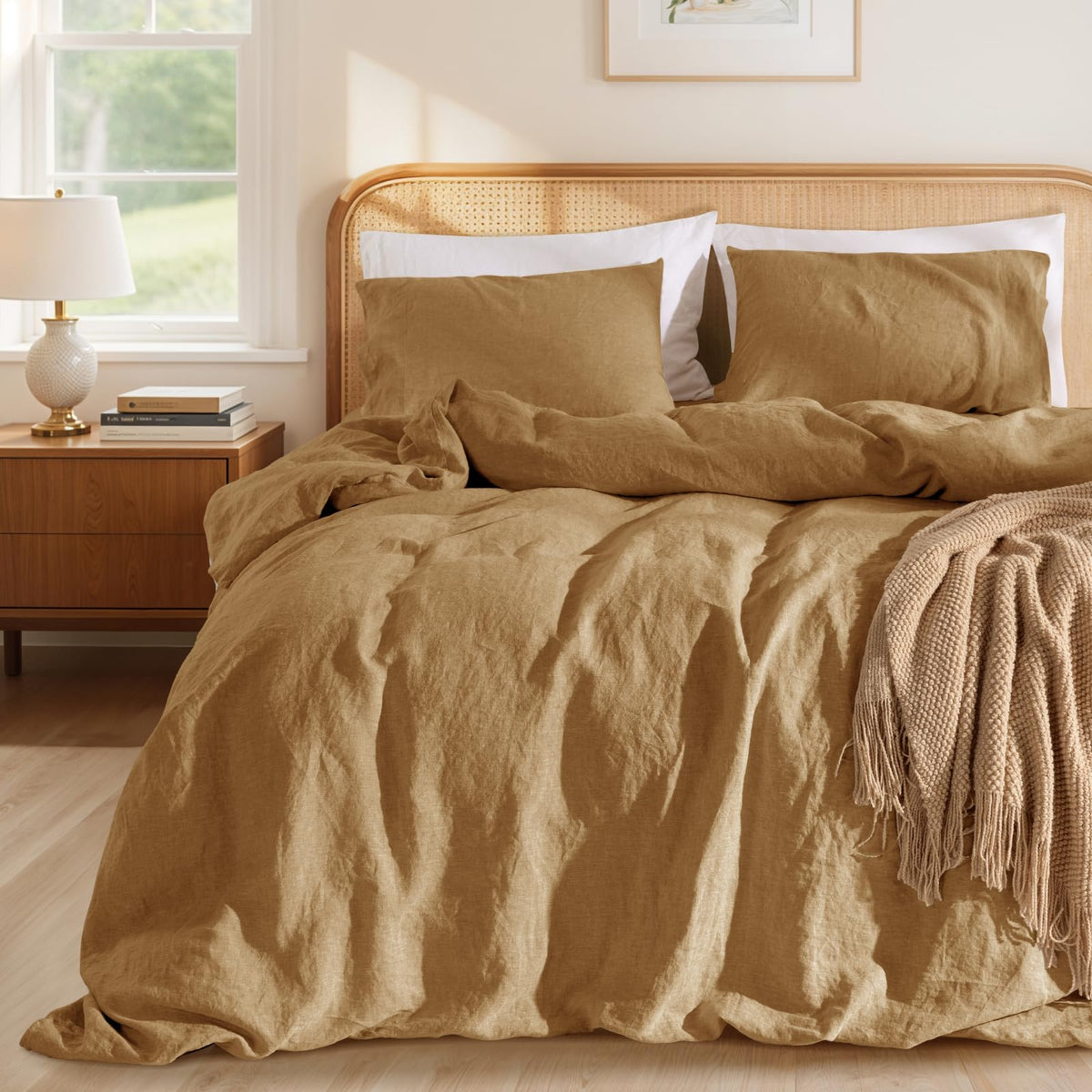 LBRO2M 100% French Linen Duvet Cover Set 3Pcs, Comforter Cover King Size