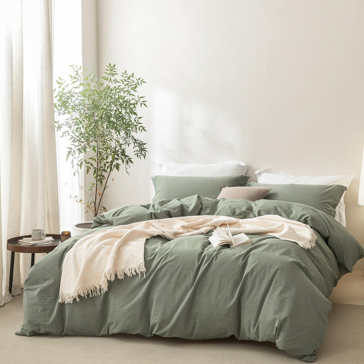 BDEAR 3Pcs Off White Duvet Cover Set Queen Size 90" L x 90" W, Oeko TEX