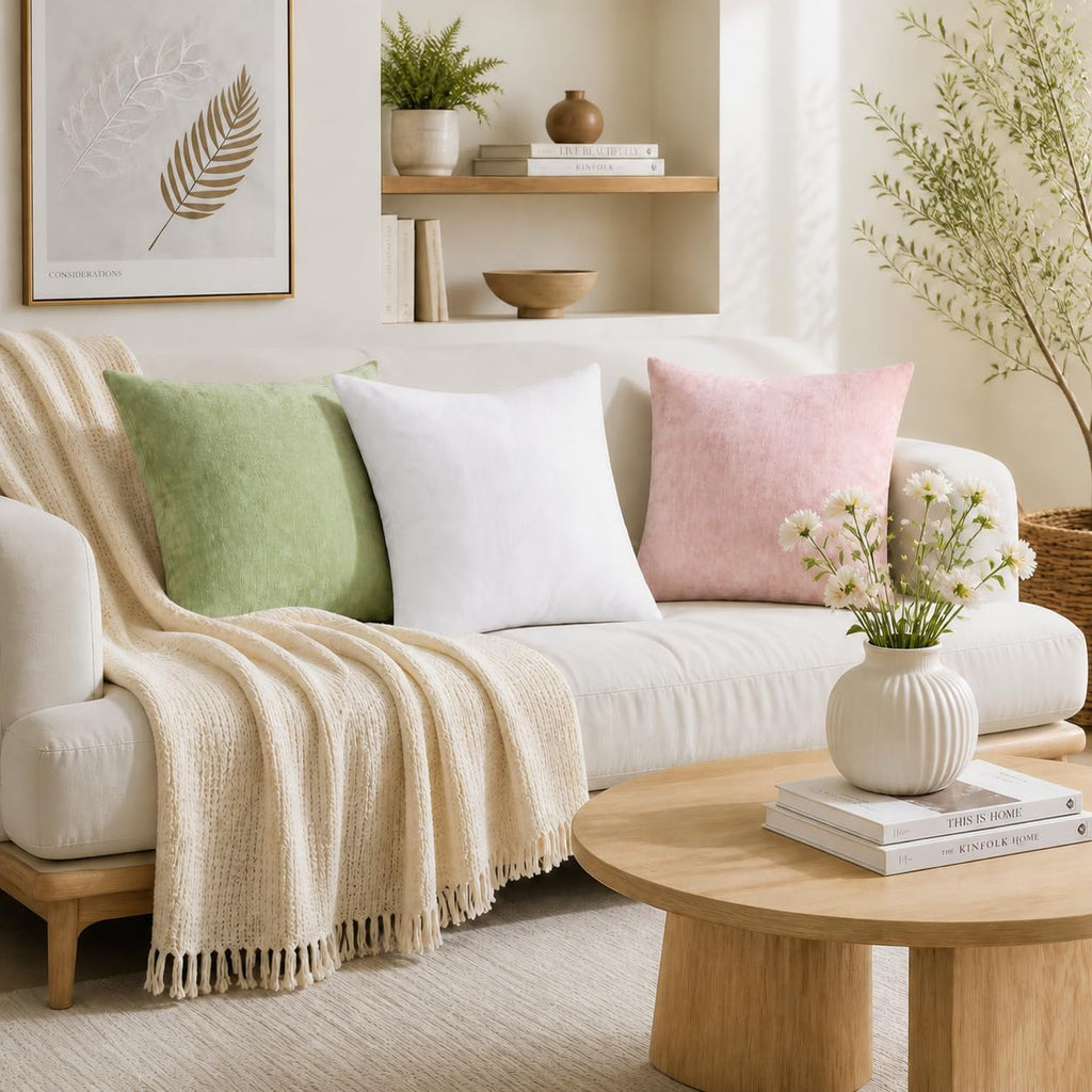 decorUhome Soft Chenille Blush Pink Throw Pillow Covers 18X18 Set of 2