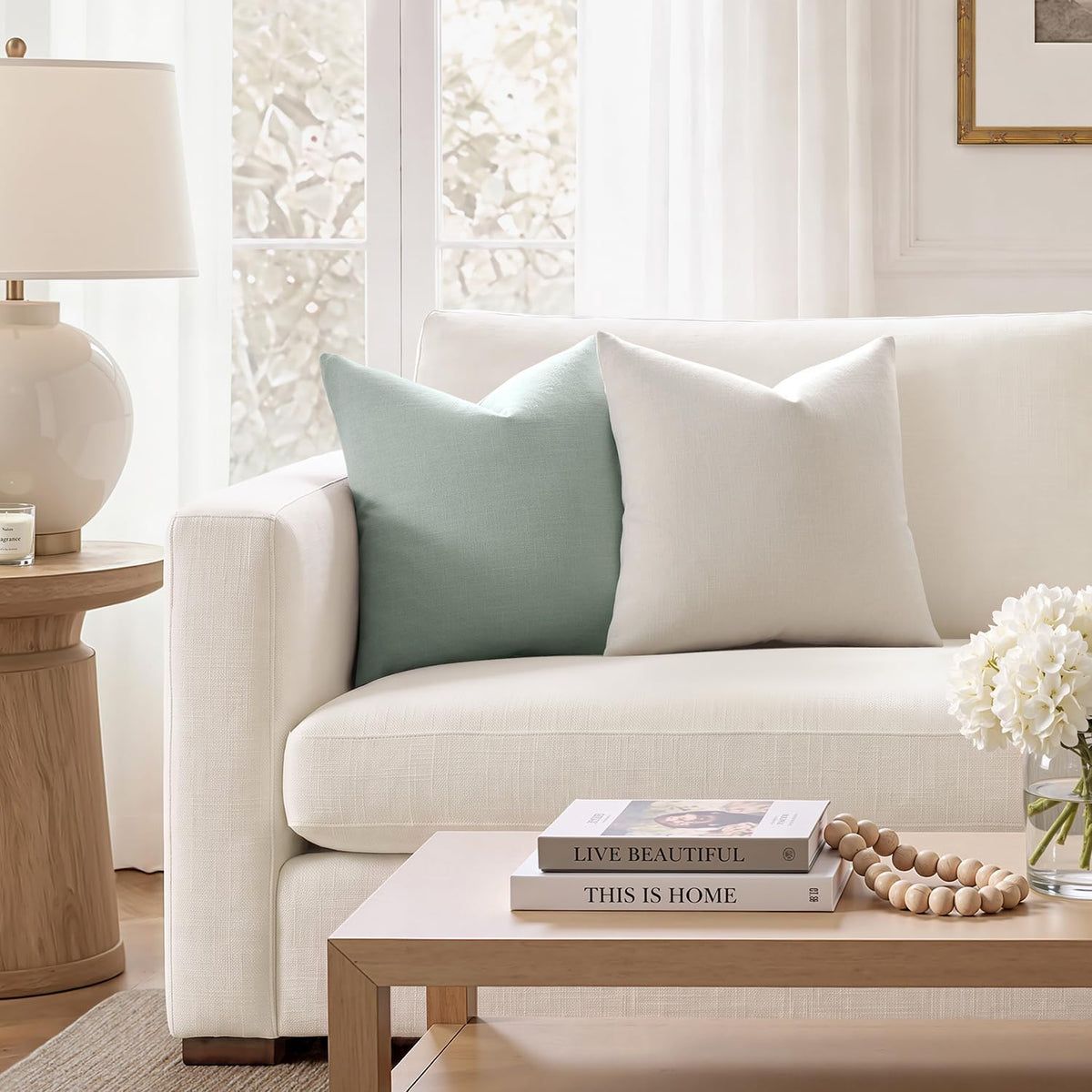 Meekio Linen Blend Throw Pillow Covers 18x18 Set of 2, Ivory
