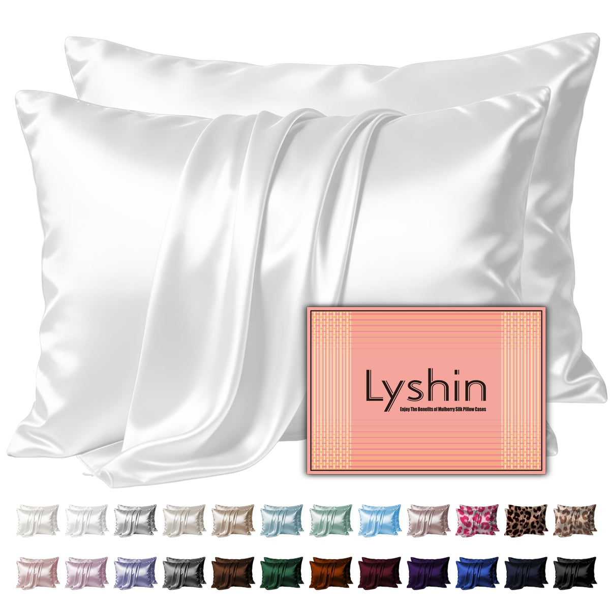 LYSHIN White Silk Pillow Cases Standard Size with Hidden Zipper