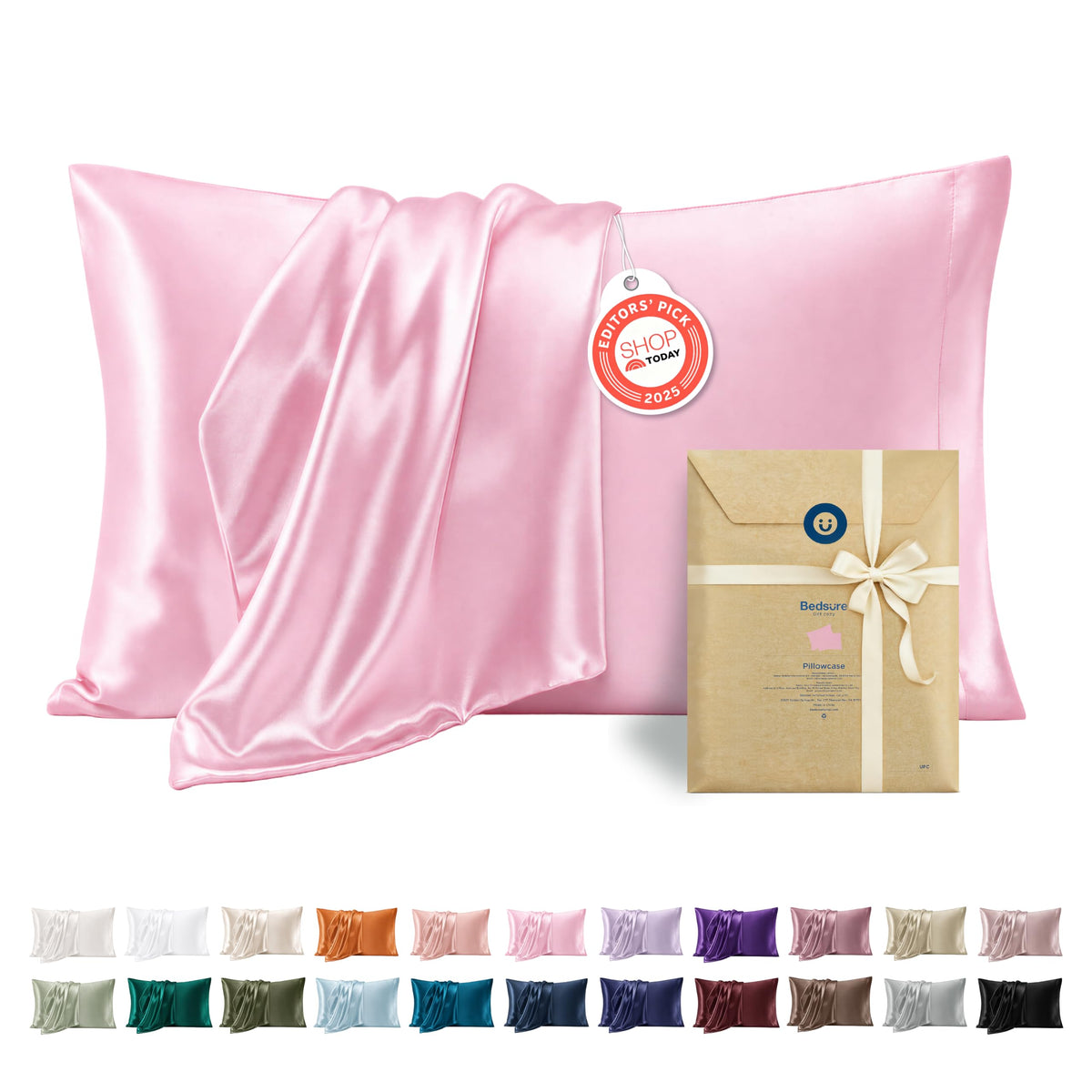 Bedsure Satin Pillowcases Queen Set of 2, Similar to Silk Pillow Case White