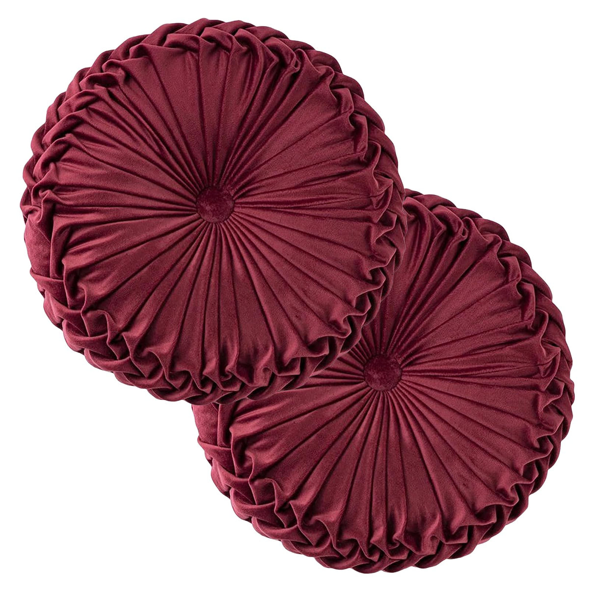 Teieas Round Pillows Velvet Pleated Circle Pillow Floor Pillows Burgundy