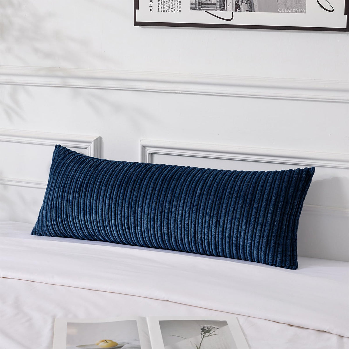UGASA Velvet 12x20 Inch Lumbar Soft Throw Pillow Cover Boho Farmhouse Decorative Corduroy Striped Both Sides Solid Rectangular Cushion Case for Couch Bedroom Sofa Home, 1 Piece, Beige