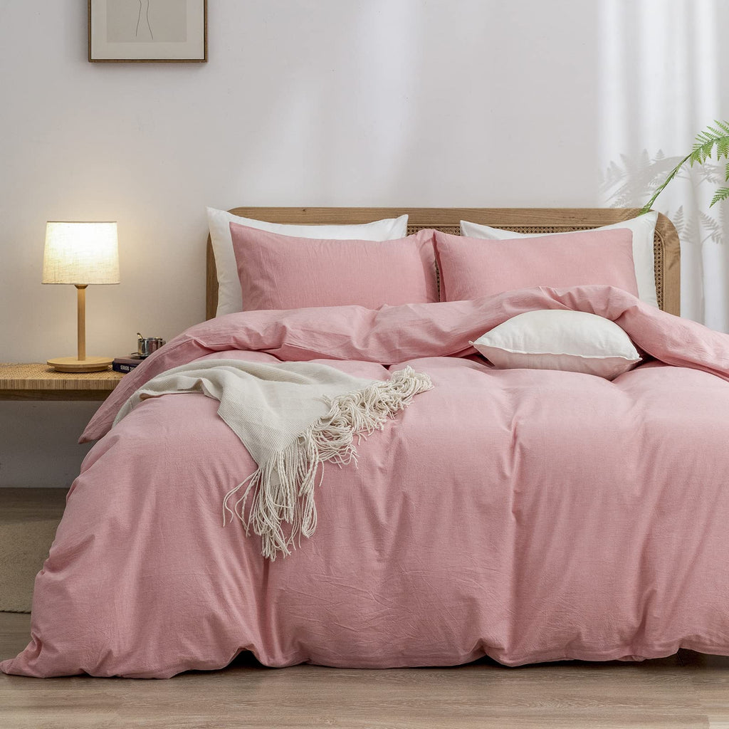 BESTOUCH Cotton Solid Duvet Cover Set Linen Feel Cornflower Blue King